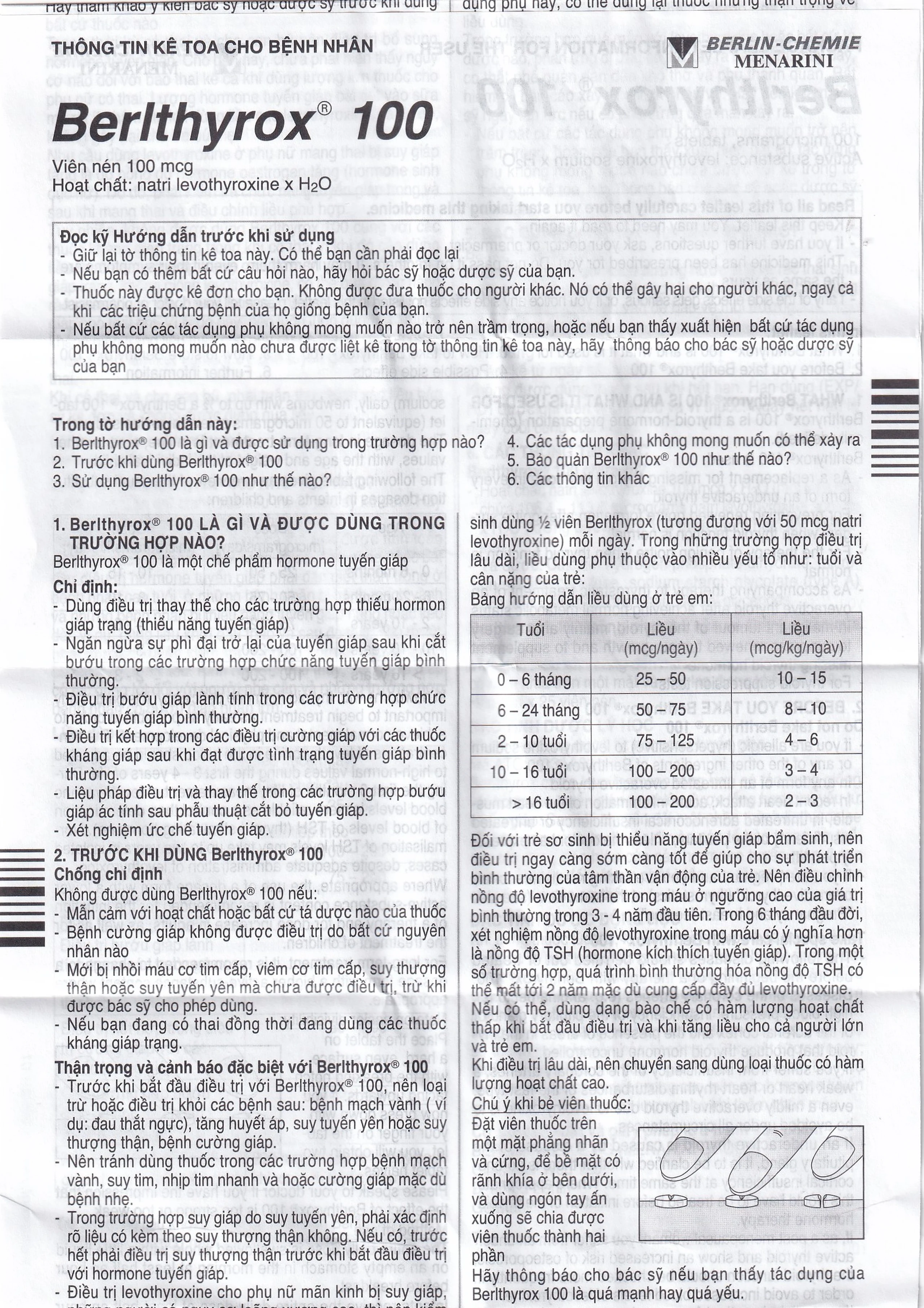 Thuốc Berlthyrox 100 Menarini điều trị thiểu năng tuyến giáp (4 vỉ x 25 viên)