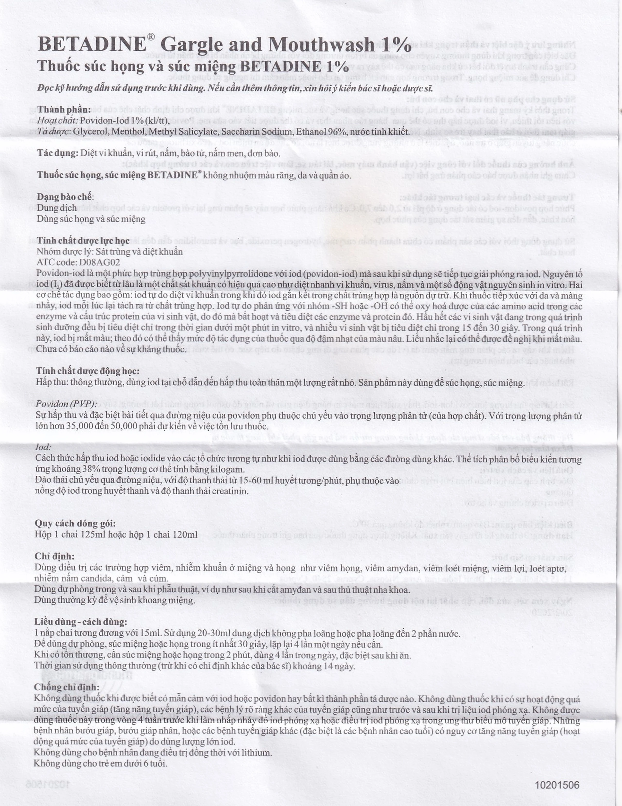 Thuốc súc họng, súc miệng Betadine Gargle and Mouthwash điều trị viêm và nhiễm khuẩn miệng, họng (125ml)