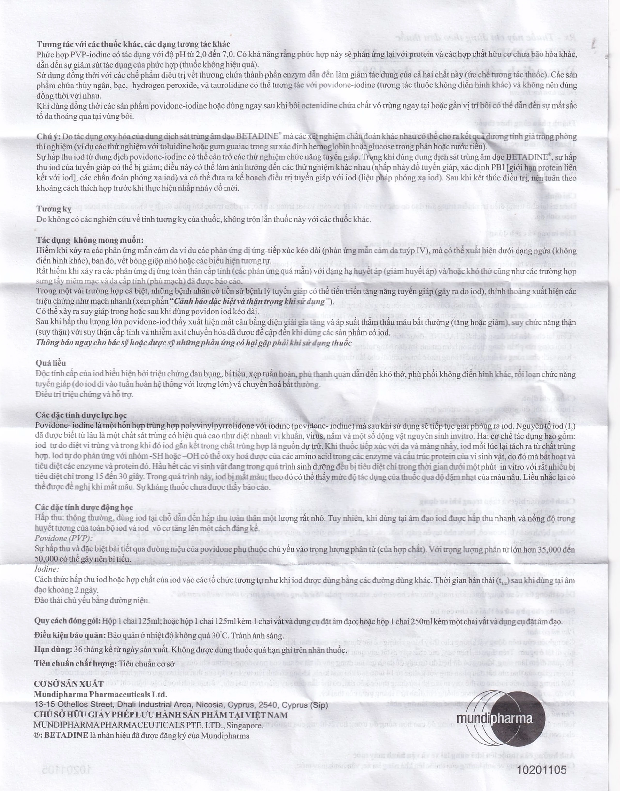 Dung dịch sát trùng âm đạo Betadine điều trị nhiễm trùng âm đạo (125ml)