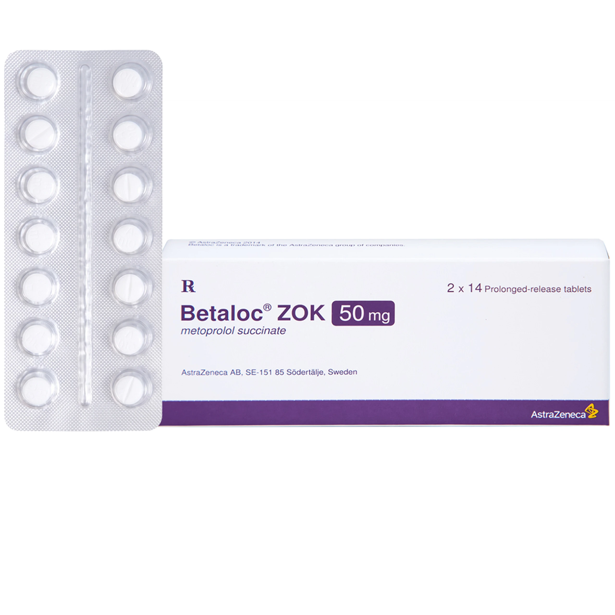 Thuốc Betaloc Zok 50mg AstraZeneca điều trị tăng huyết áp (2 vỉ x 14 viên)