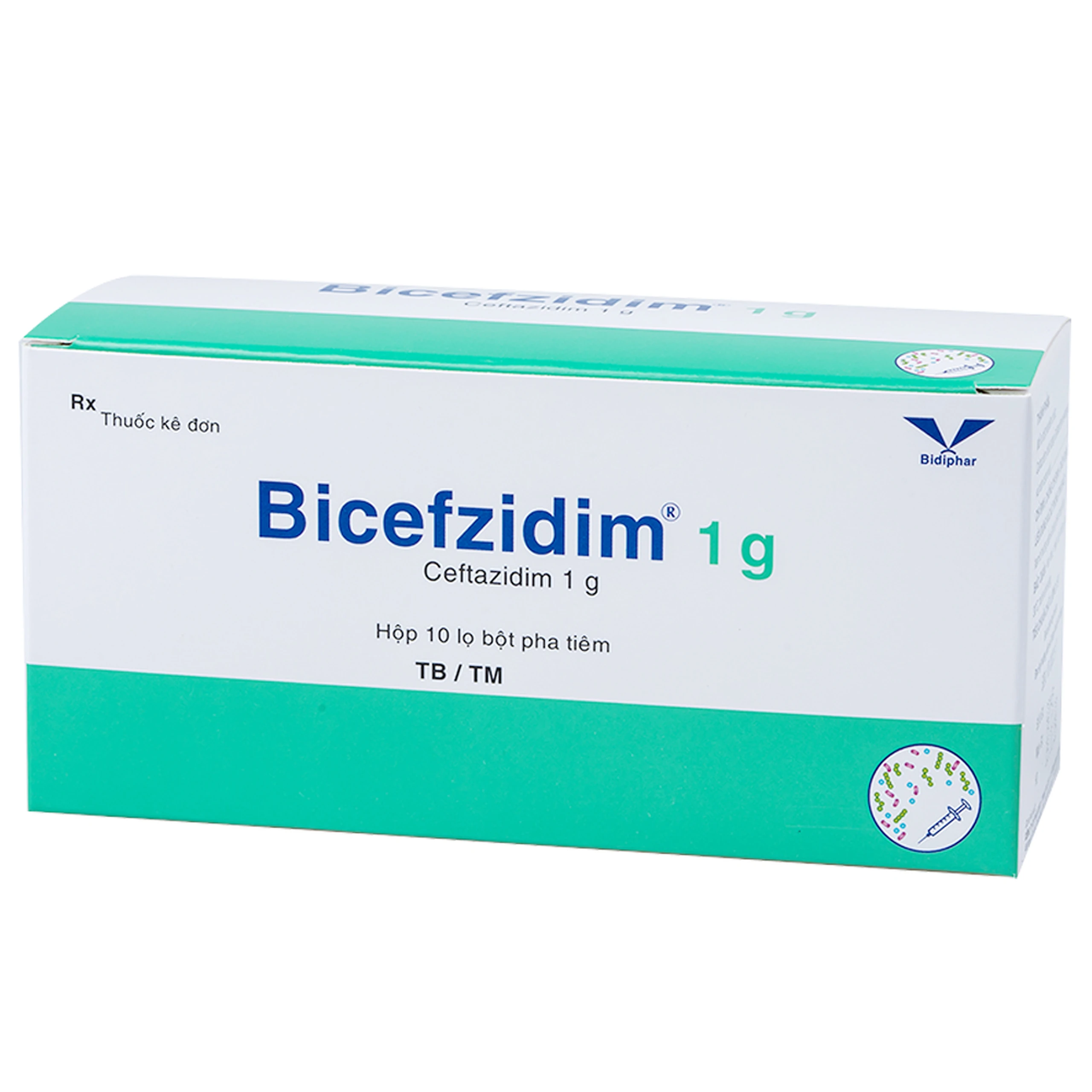 Thuốc Bicefzidim 1g Bidiphar điều trị các bệnh nhiễm trùng (10 lọ)