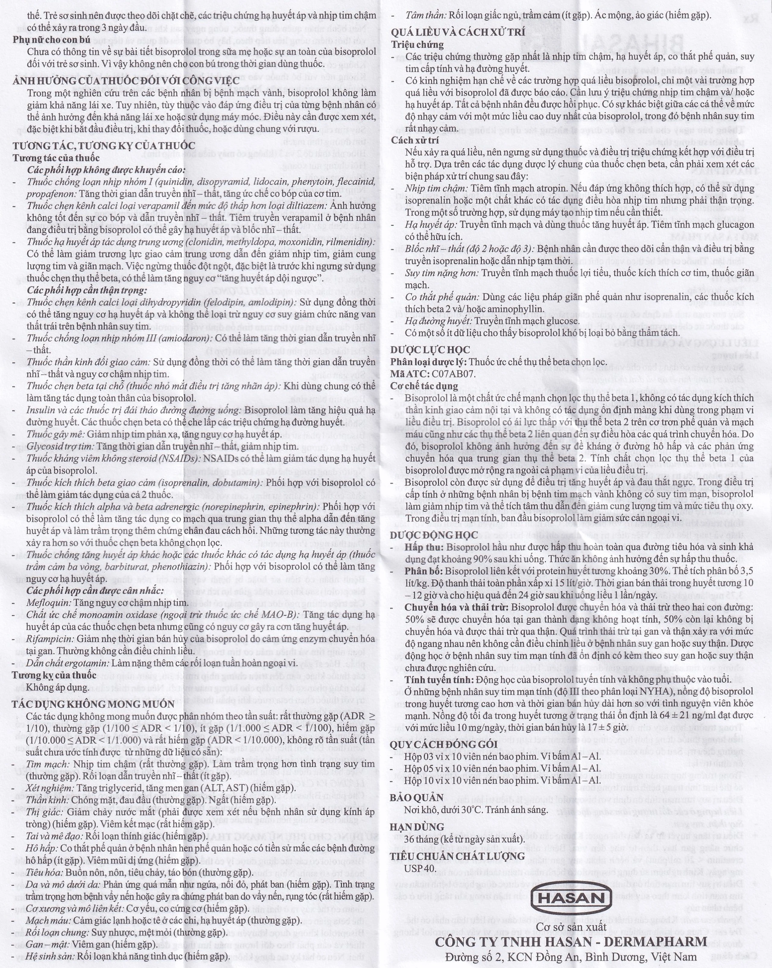 Thuốc Bihasal 5mg Hasan điều trị tăng huyết áp, đau thắt ngực, suy tim mạn tính ổn định (5 vỉ x 10 viên)