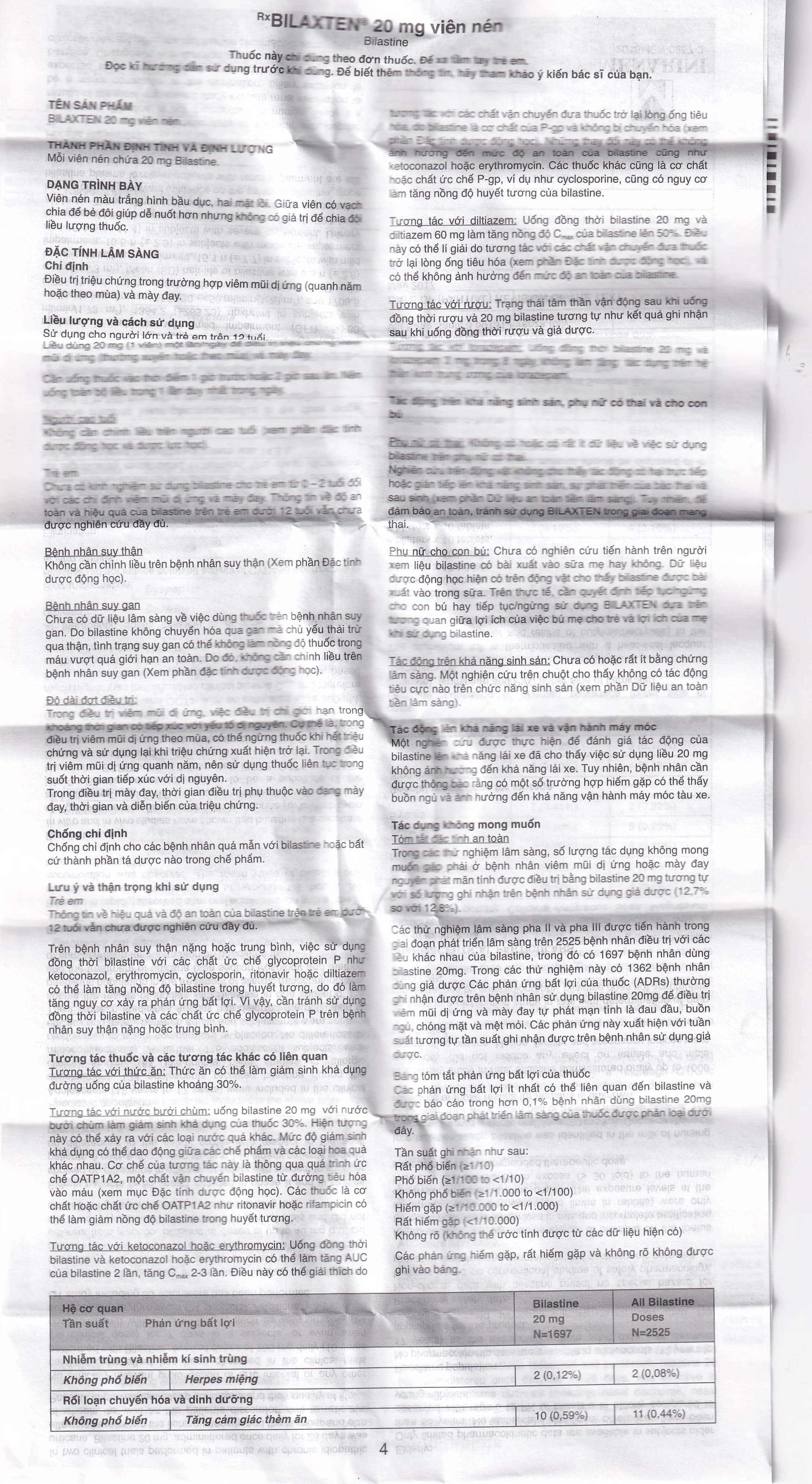 Thuốc Bilaxten 20mg Menarini điều trị viêm mũi dị ứng, mày đay (1 vỉ x 10 viên)