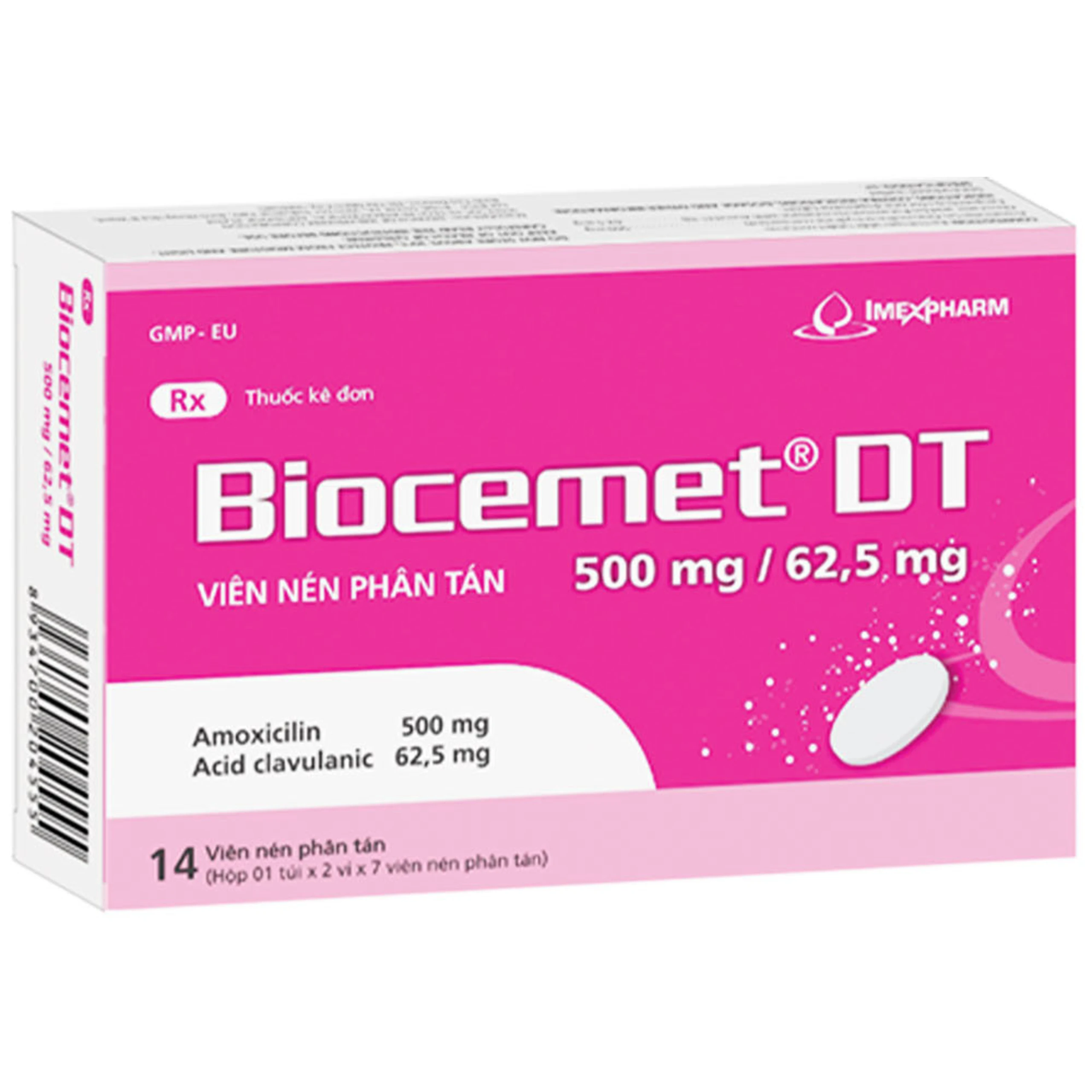 Thuốc Biocemet DT 500mg/62.5mg Imexpharm điều trị viêm amiđan, viêm xoang, viêm tai giữa (14 viên)