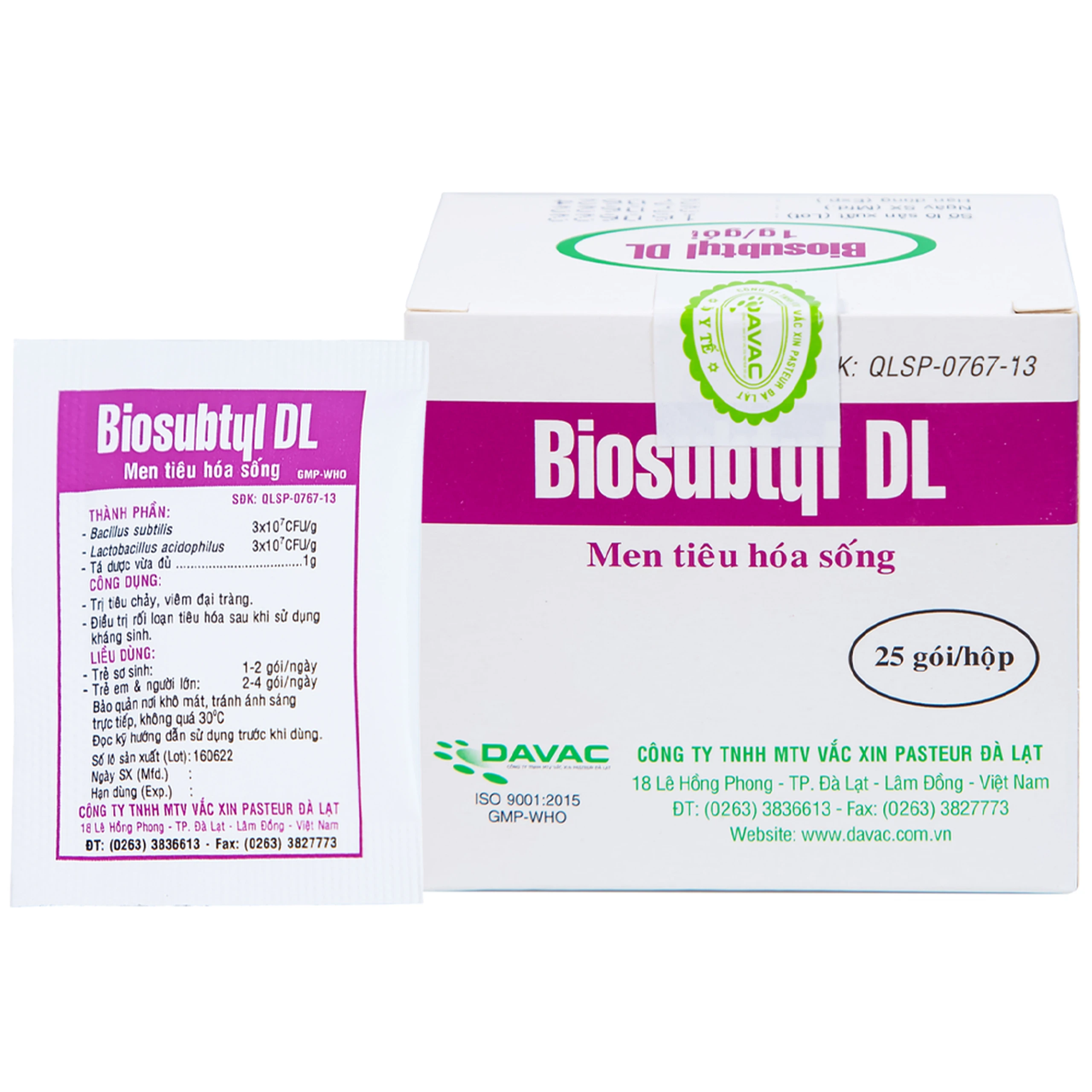 Men tiêu hoá sống Biosubtyl DL Davac điều trị tiêu chảy, viêm đại tràng, rối loạn tiêu hoá (25 gói) 1