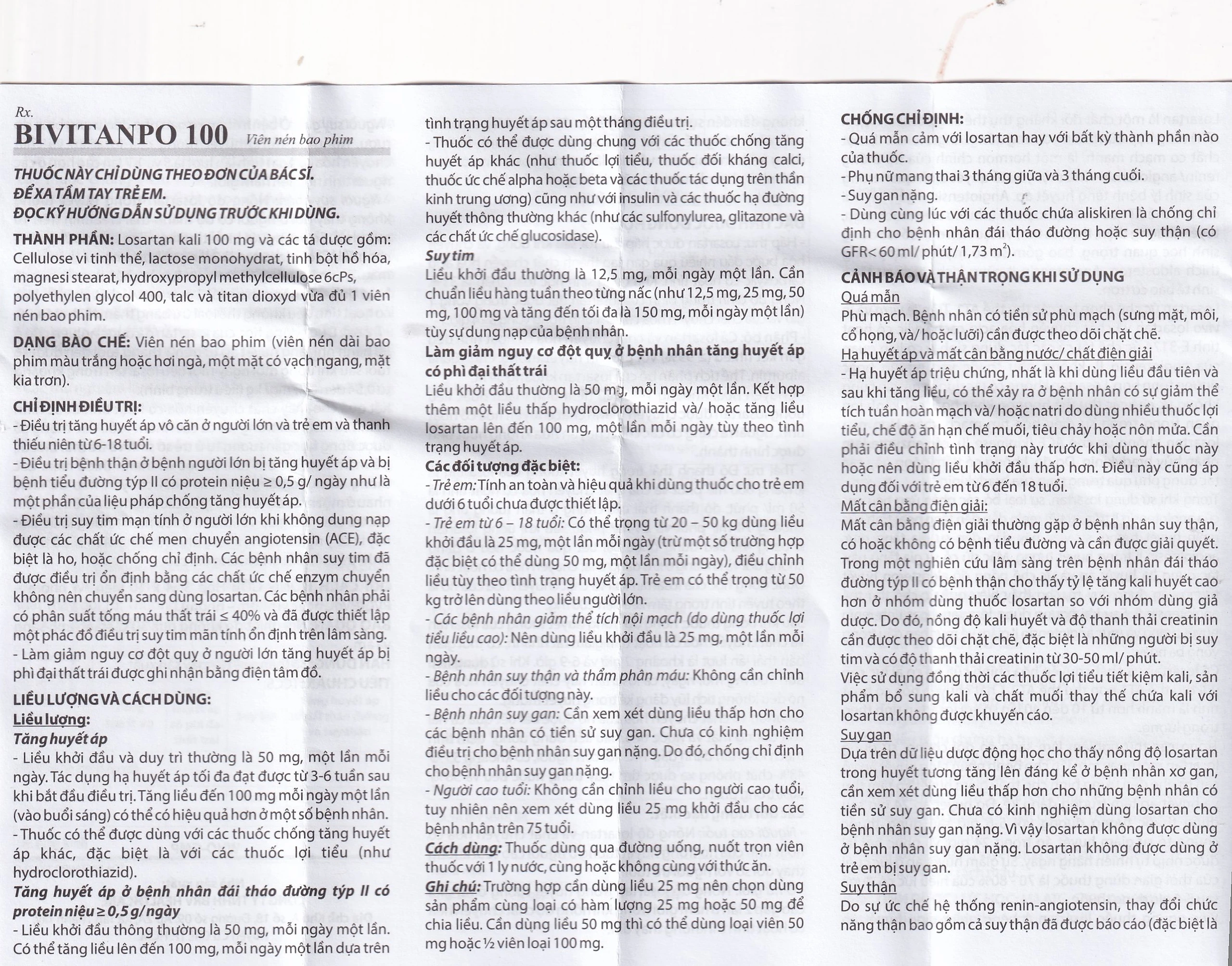 Thuốc Bivitanpo 100 BV điều trị tăng huyết áp mức độ nhẹ và vừa (3 vỉ x 10 viên)