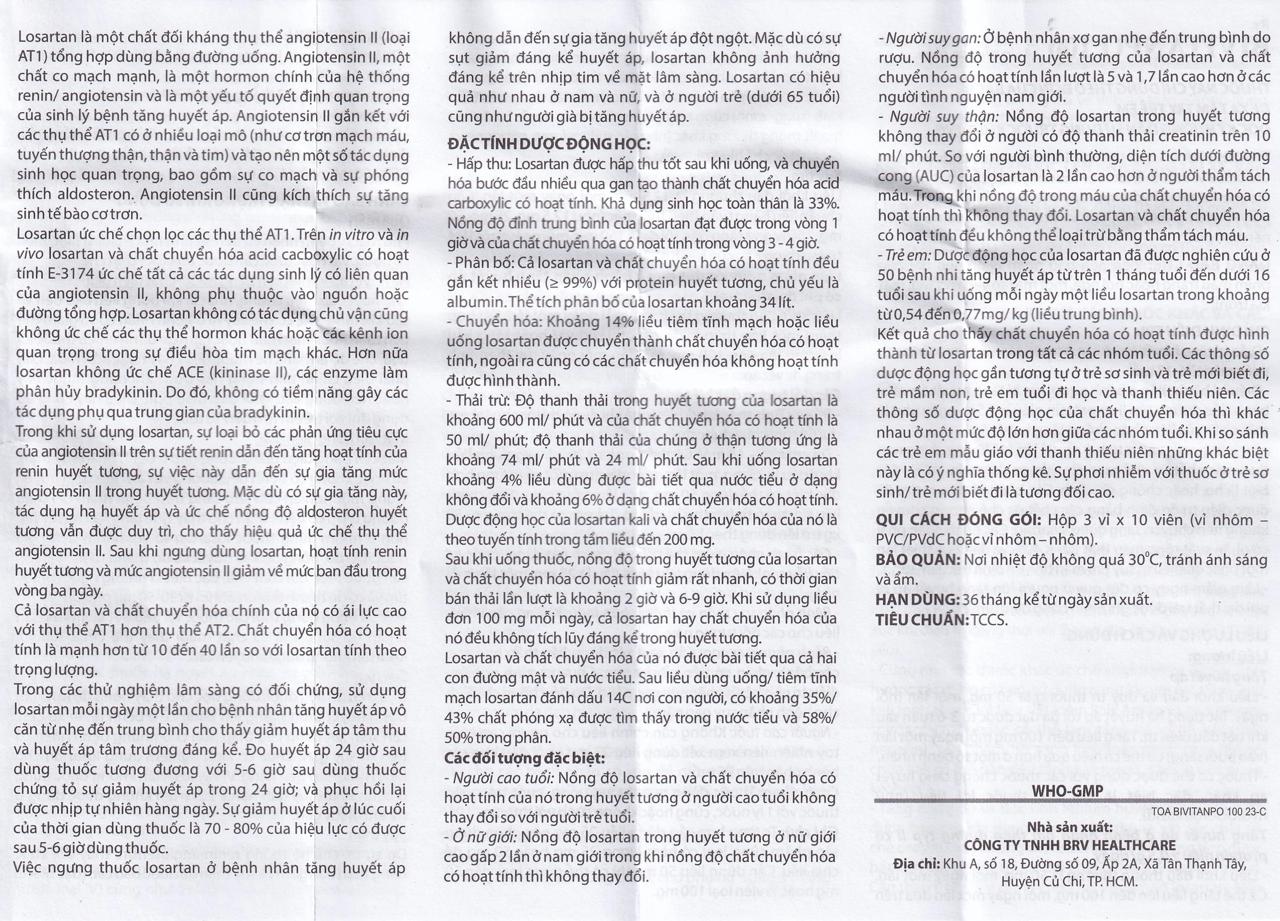 Thuốc Bivitanpo 100 BV điều trị tăng huyết áp mức độ nhẹ và vừa (3 vỉ x 10 viên)