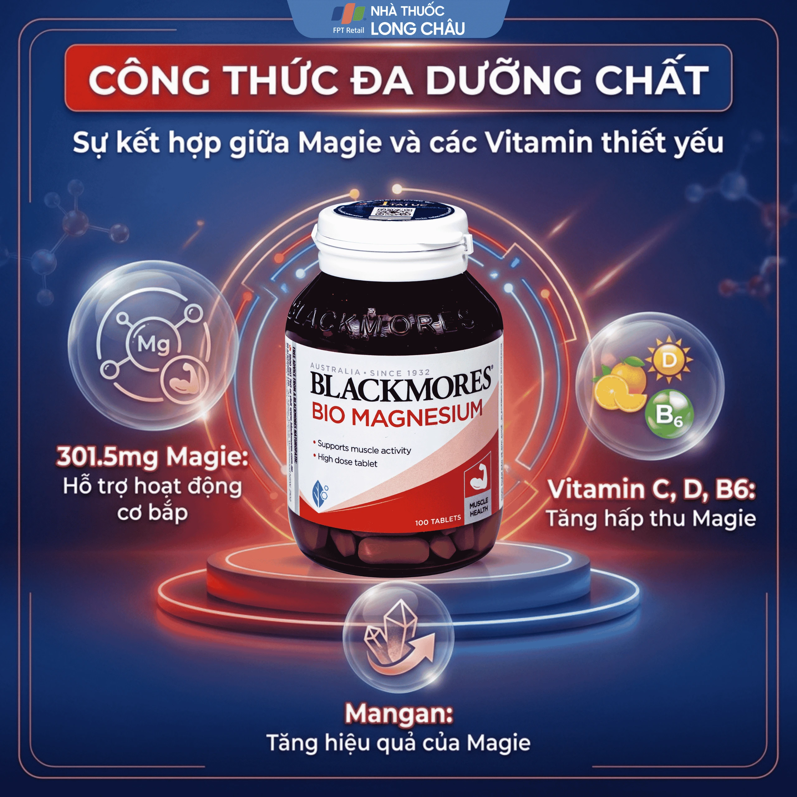 Viên uống hỗ trợ cơ bắp, giảm chuột rút Blackmores Bio Magnesium (100 viên) 3