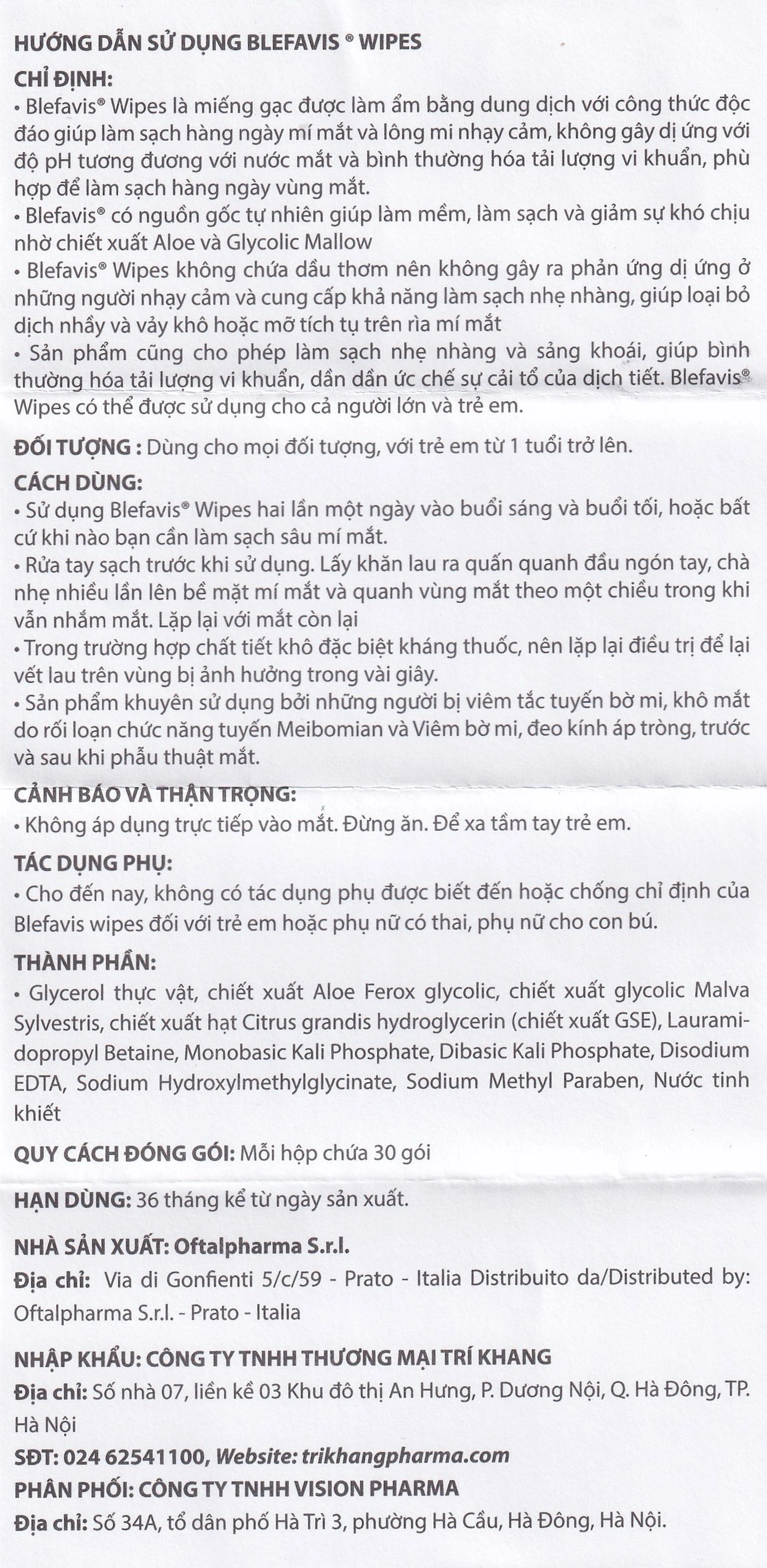 Gạc lau mi mắt Blefavis Wipes (30 miếng) làm sạch mí mắt nhạy cảm, viêm bờ mi, sát khuẩn trước & sau phẩu thuật