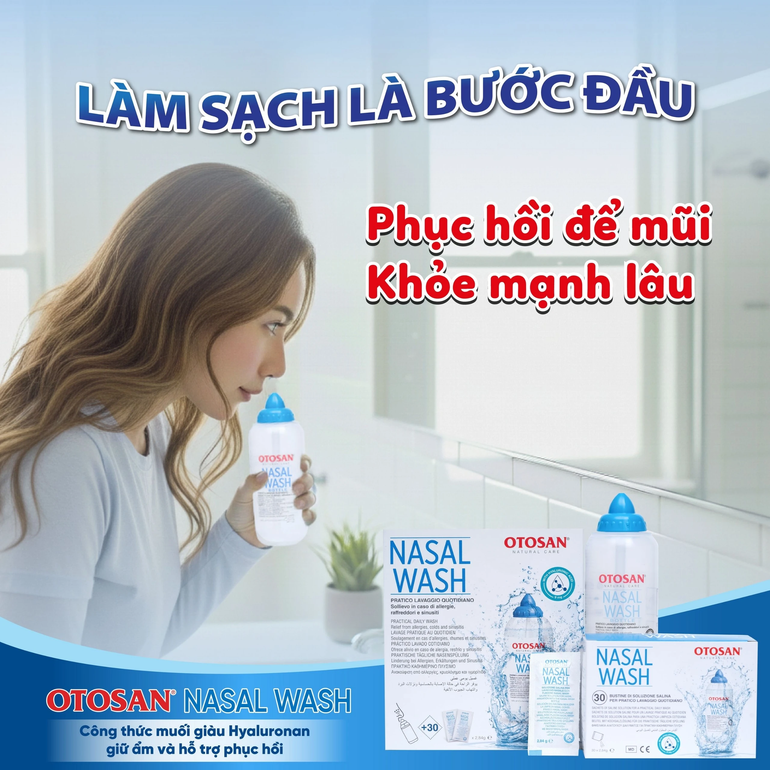 Bộ rửa mũi Otosan Nasal Wash Kit (30 gói) làm sạch sâu, ngừa viêm xoang, viêm mũi dành cho trẻ trên 6 tuổi