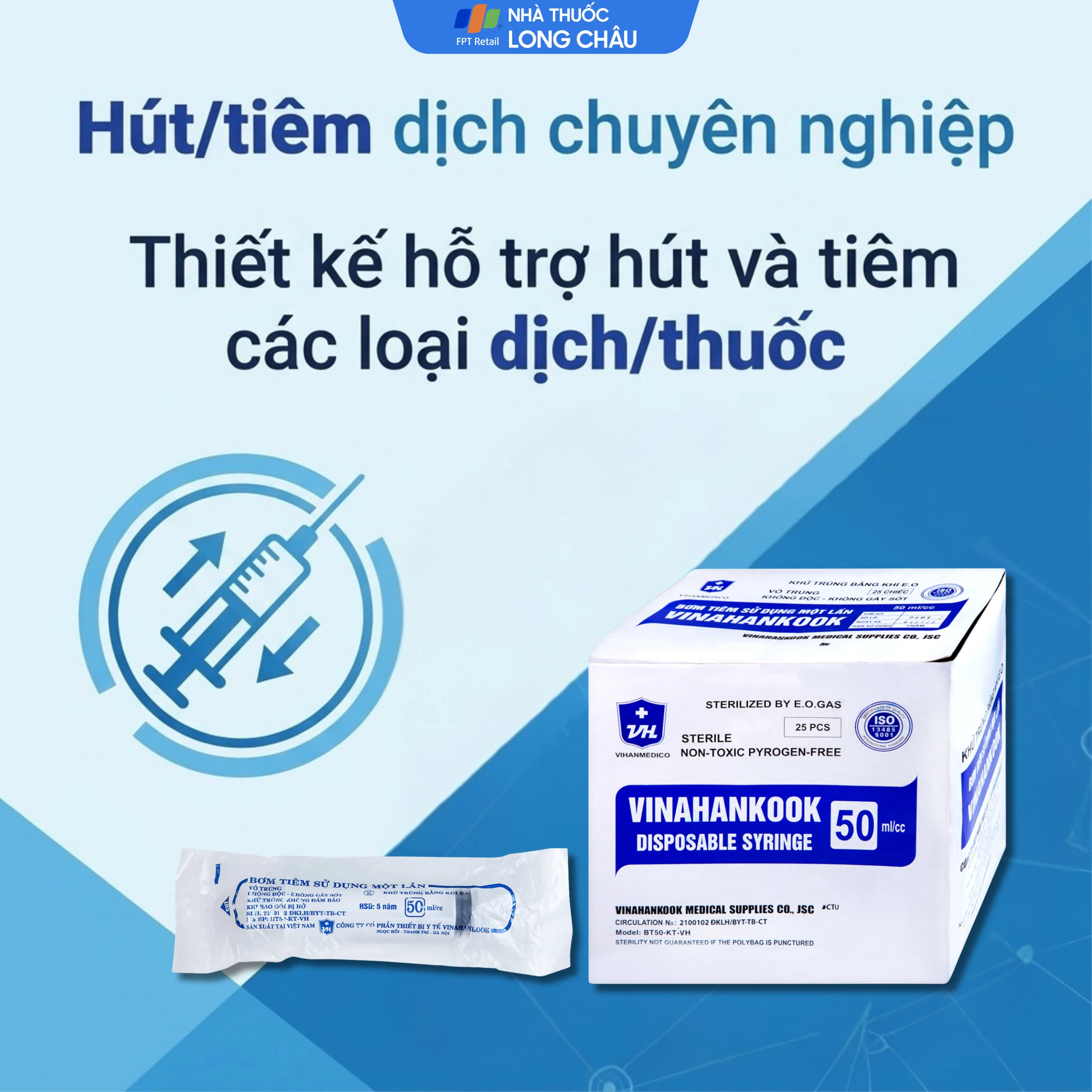 Bơm tiêm 50ml/cc Vinahankook dùng một lần (25 cái) 5