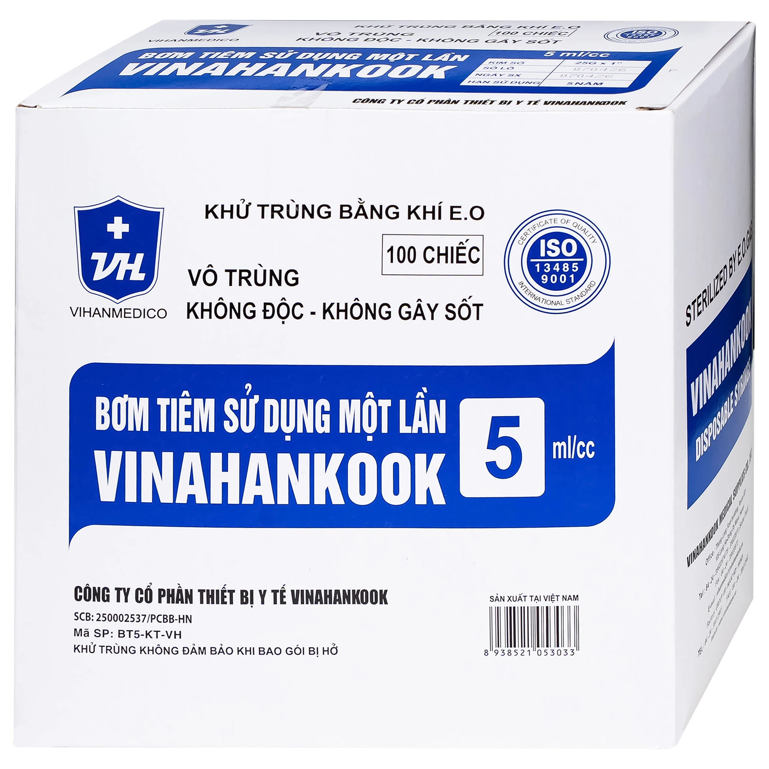 Bơm tiêm 5ml/cc 25G Vinahankook dùng một lần (100 cái) 3