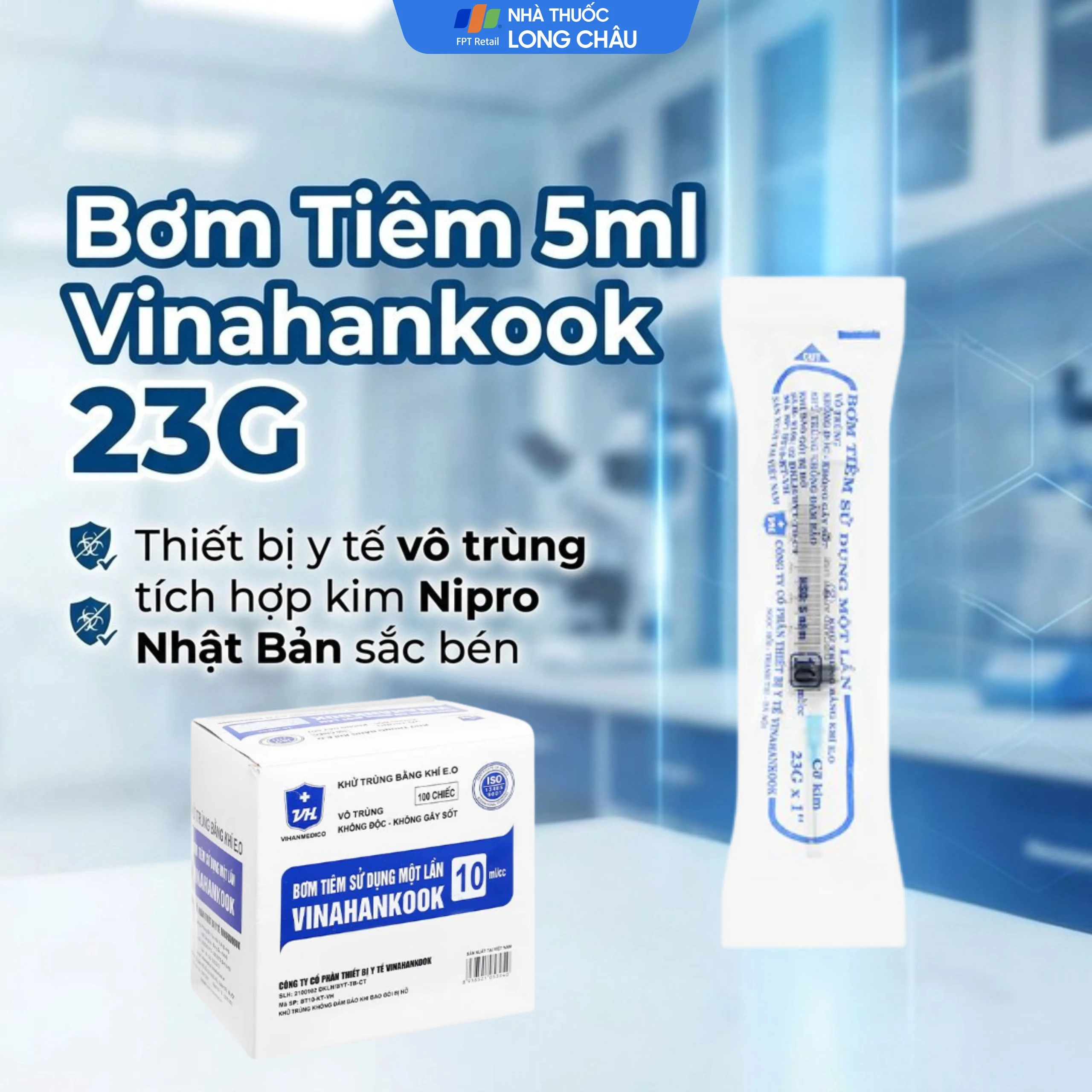Bơm tiêm 5ml/cc 23G Vinahankook dùng một lần (100 cái) 2