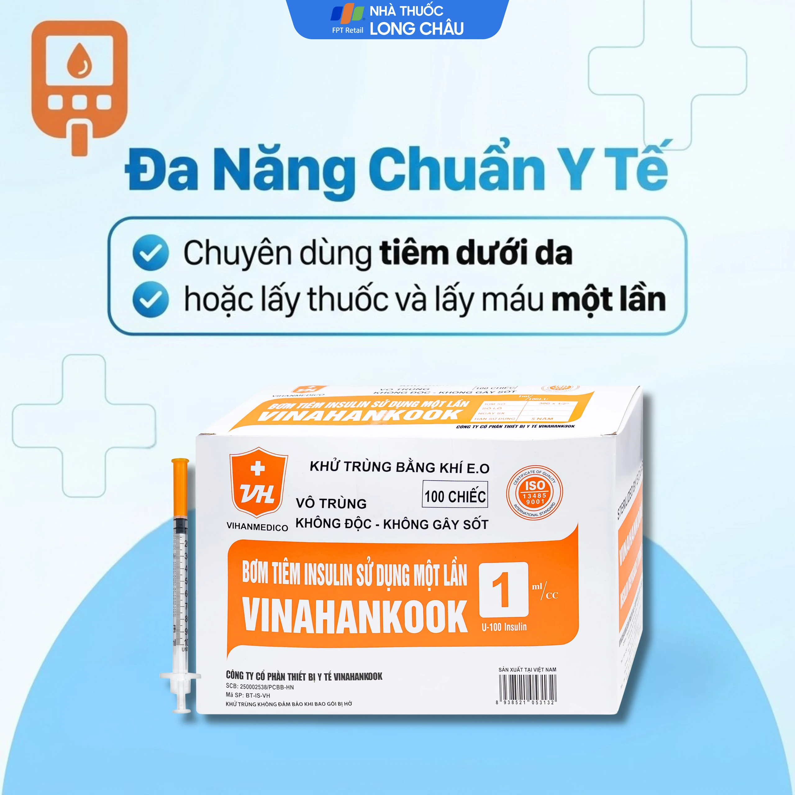 Bơm tiêm tiểu đường 1ml/cc insulin Vinahankook (100 cái) 4