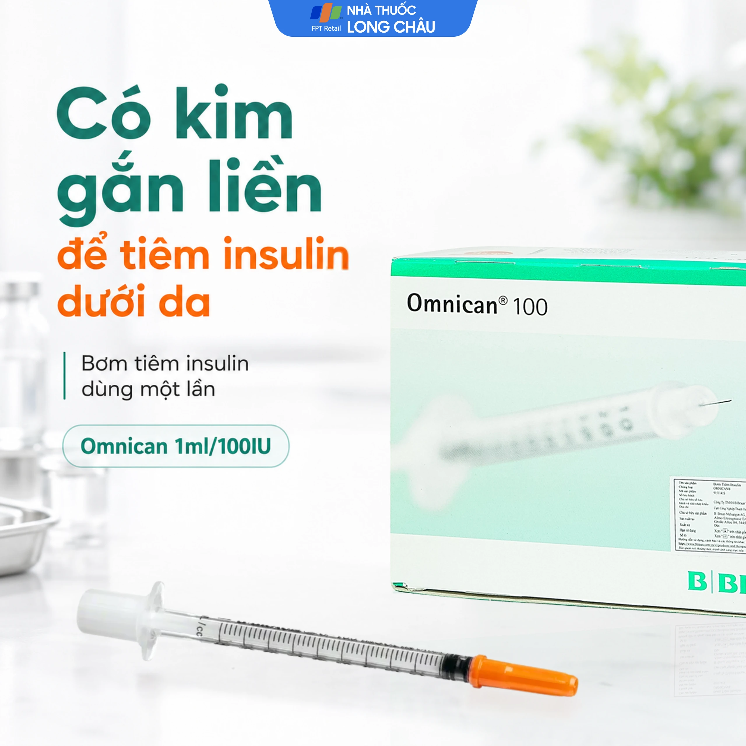 Bơm tiêm tiểu đường Omnican 1ml/100iu Braun màu cam (100 cái) 3