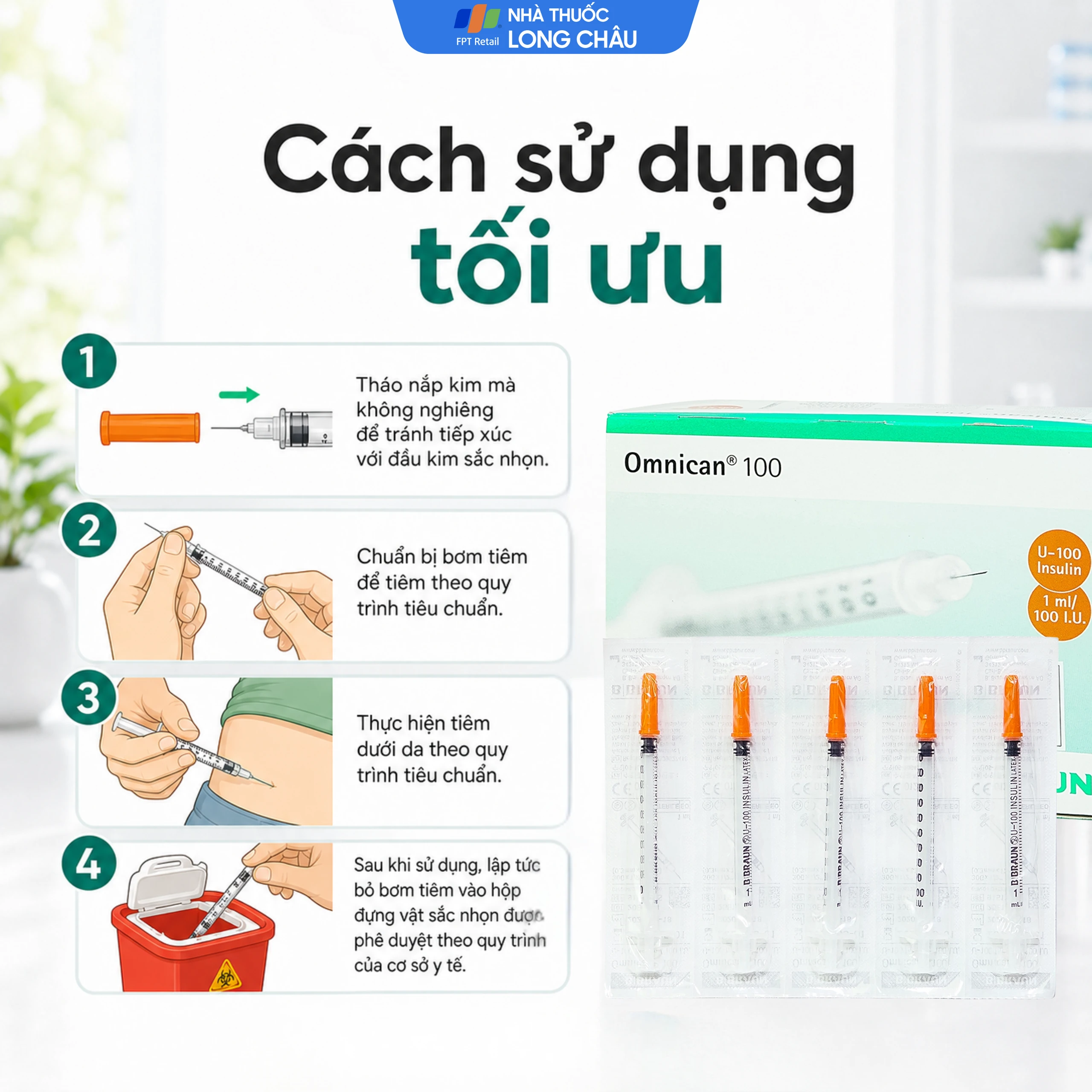Bơm tiêm tiểu đường Omnican 1ml/100iu Braun màu cam (100 cái) 6