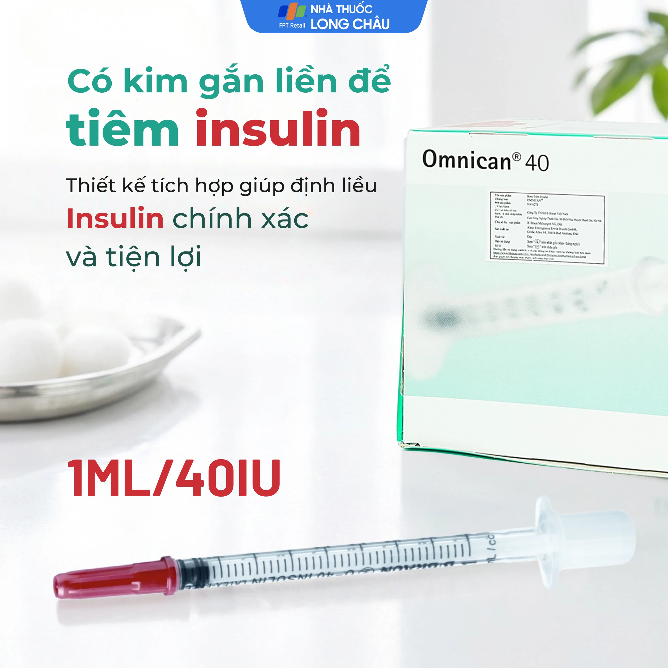 Bơm tiêm tiểu đường Omnican 1ml/40iu Braun màu đỏ (100 cái) 3