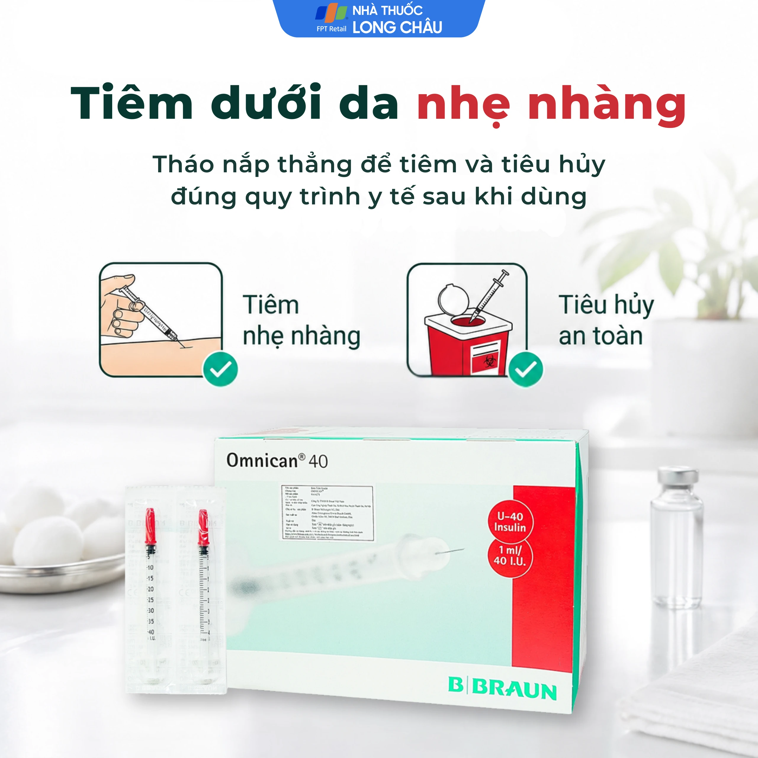 Bơm tiêm tiểu đường Omnican 1ml/40iu Braun màu đỏ (100 cái) 6