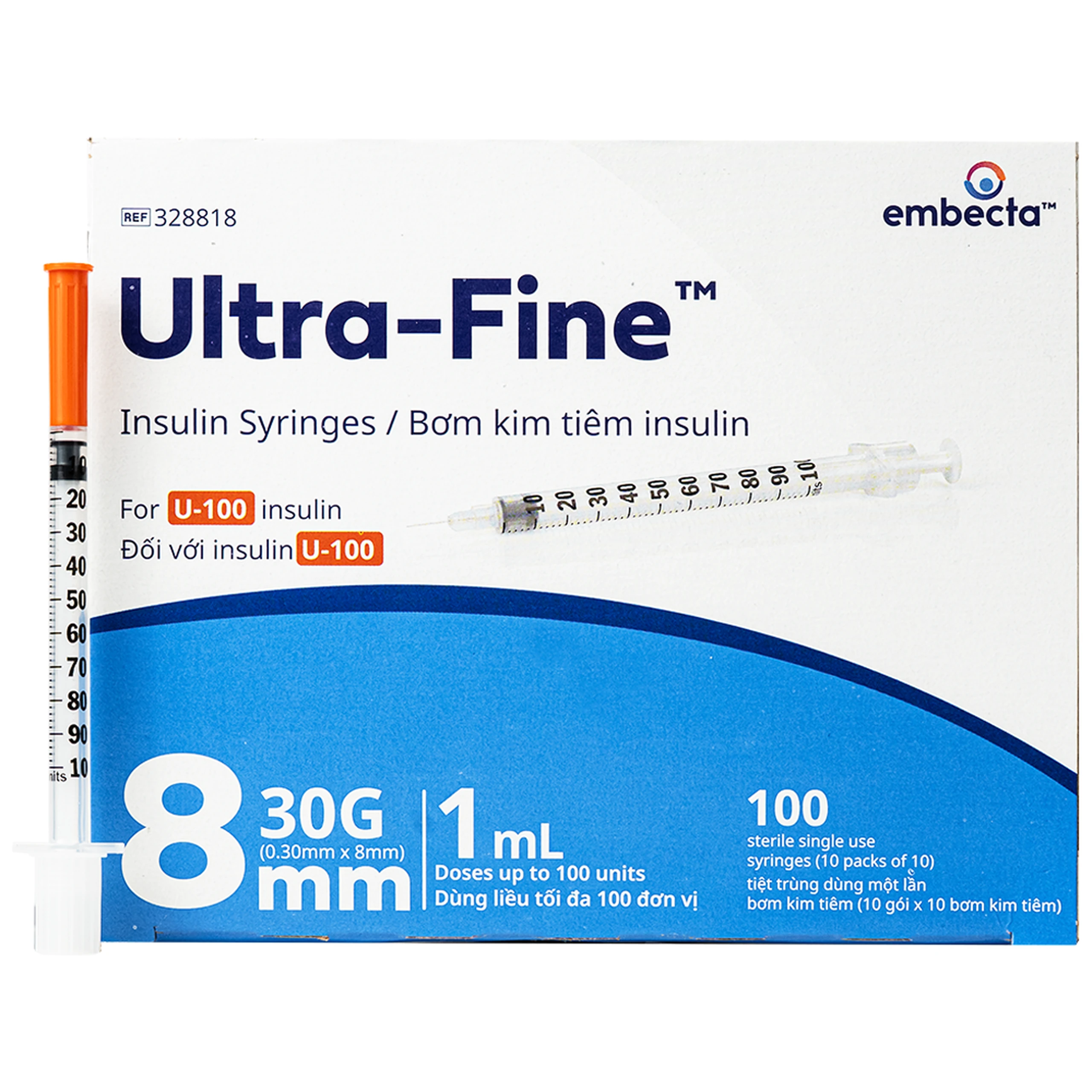 Bơm Tiêm Tiểu Đường U-100 1Ml Bd Ultra-Fine Pro Embecta (100 Cái) 1