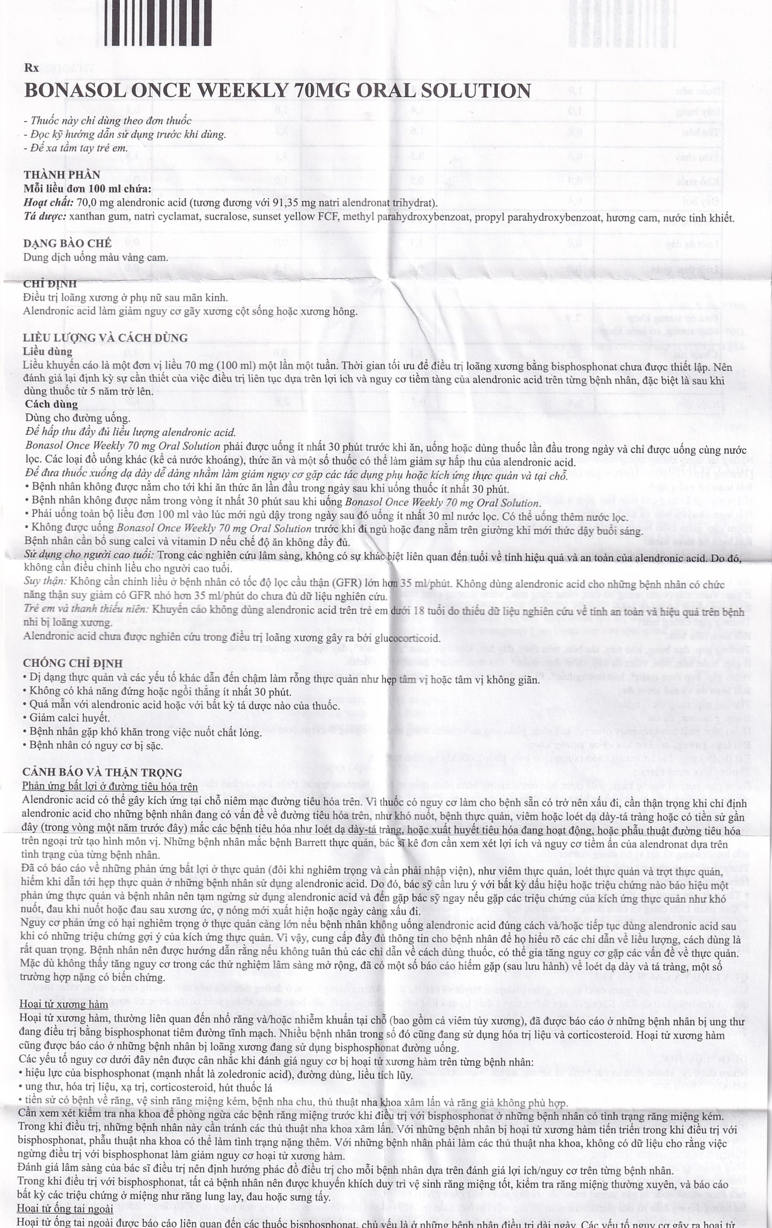 Dung dịch uống Bonasol Once Weekly 70mg Oral Solution Pinewood điều trị loãng xương (4 chai x 100 ml)