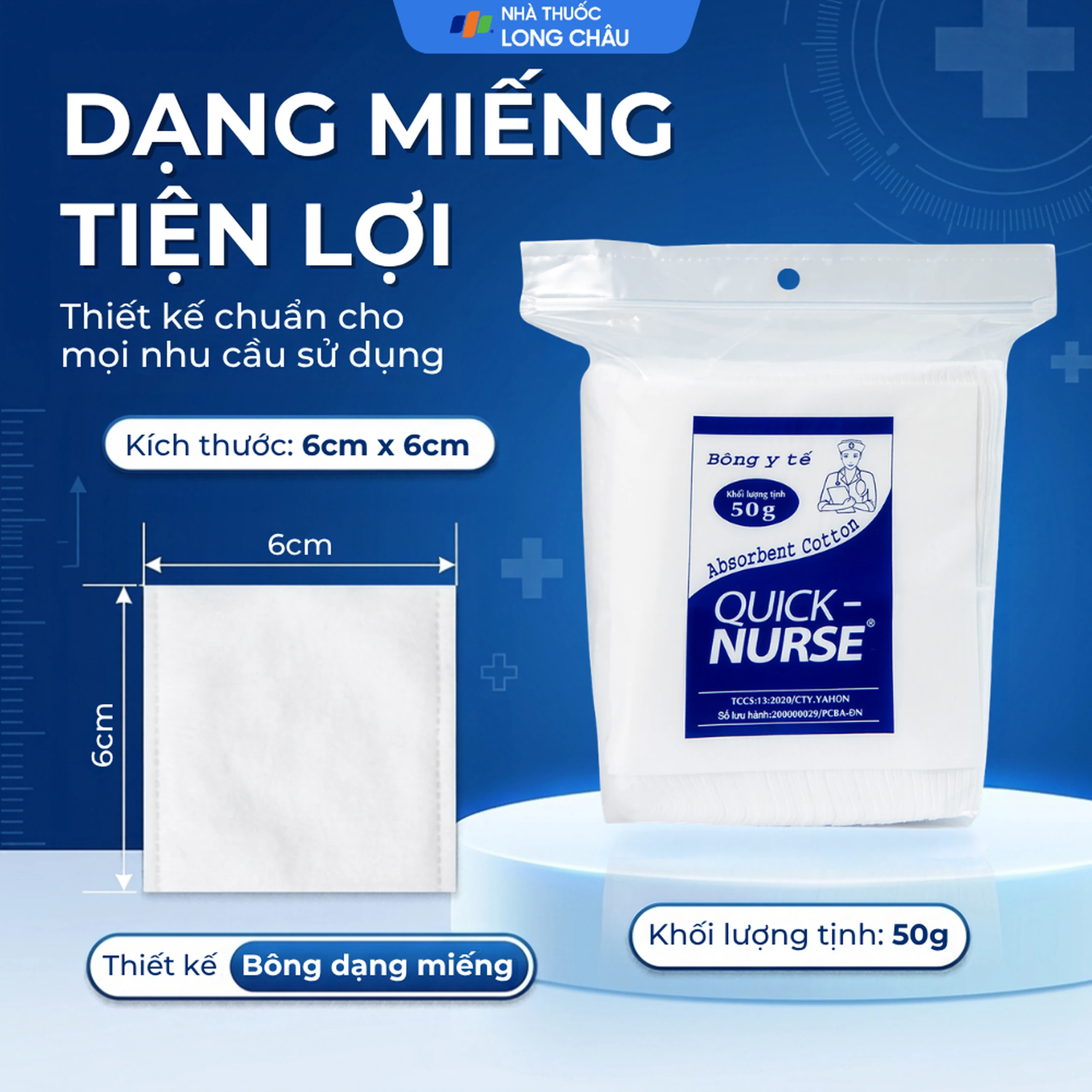 Bông gòn cắt miếng Quick Nurse 6x6 50g dùng cho vết thương ngoài da, sát trùng, vệ sinh 3
