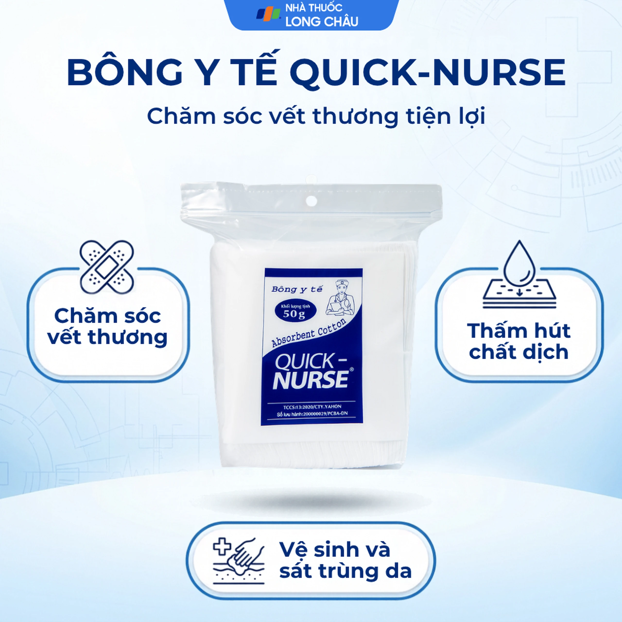 Bông gòn cắt miếng Quick Nurse 6x6 50g dùng cho vết thương ngoài da, sát trùng, vệ sinh 4