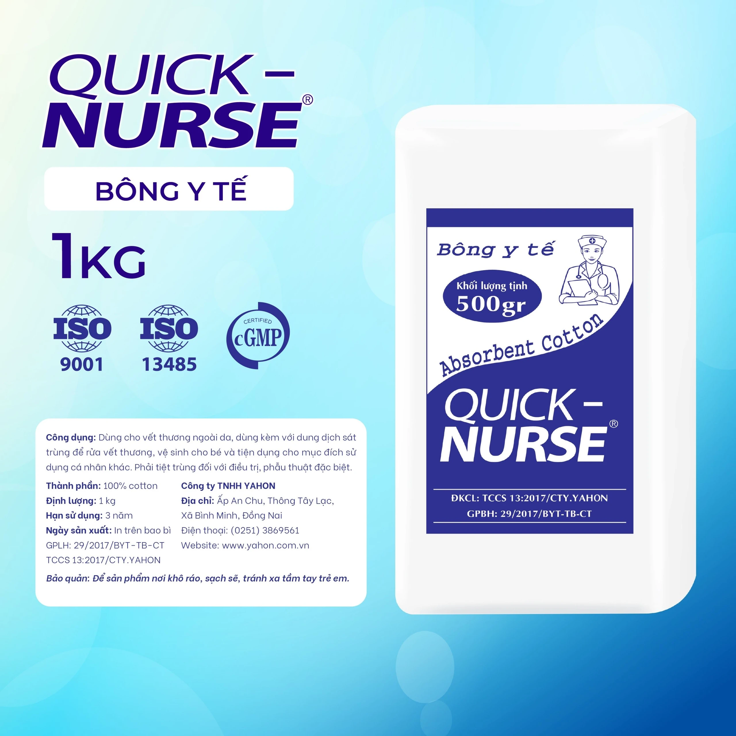 Bông gòn Quick Nurse 1kg dùng cho vết thương ngoài da, sát trùng, vệ sinh 
