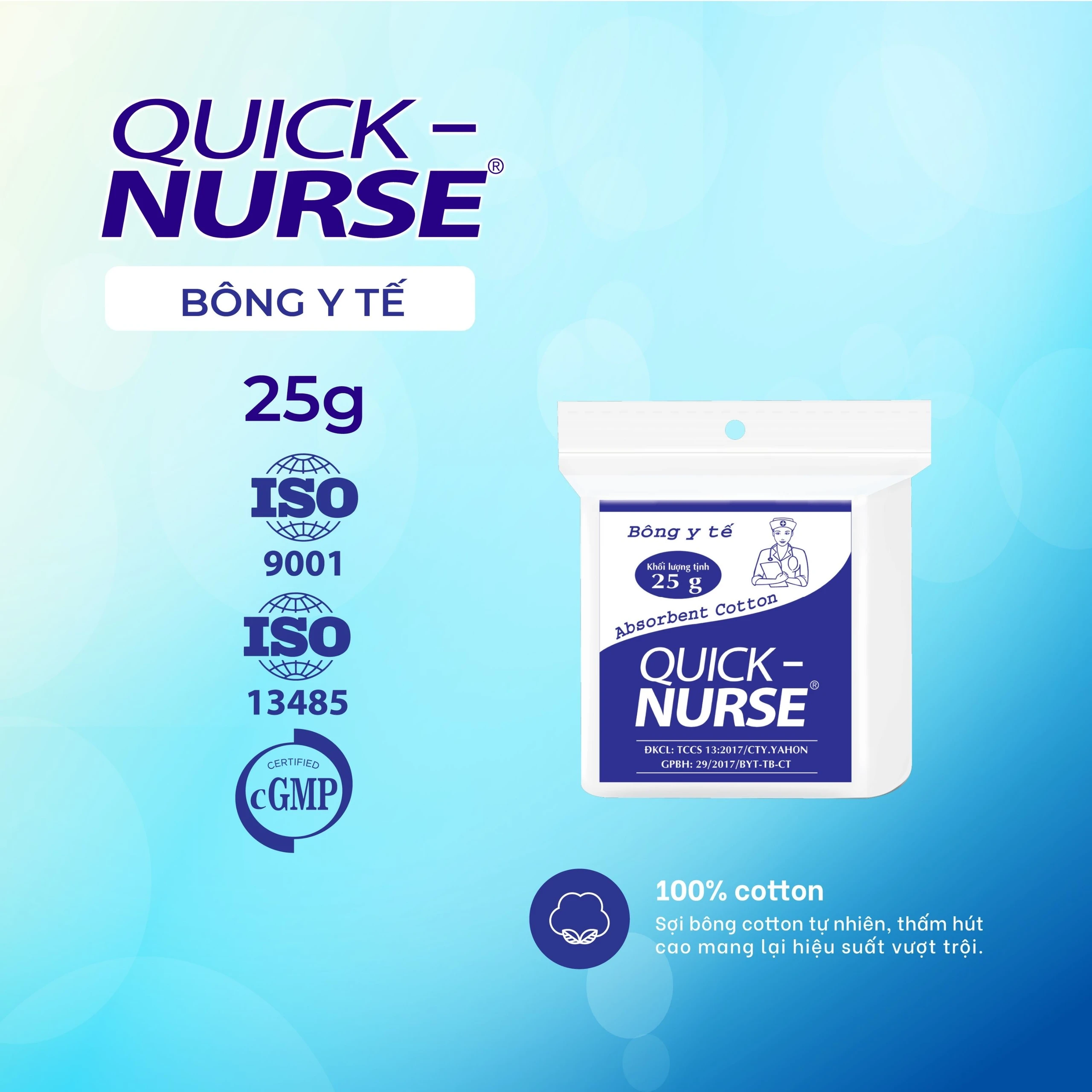 Bông gòn Quick Nurse 25g dùng cho vết thương ngoài da, sát trùng, vệ sinh 