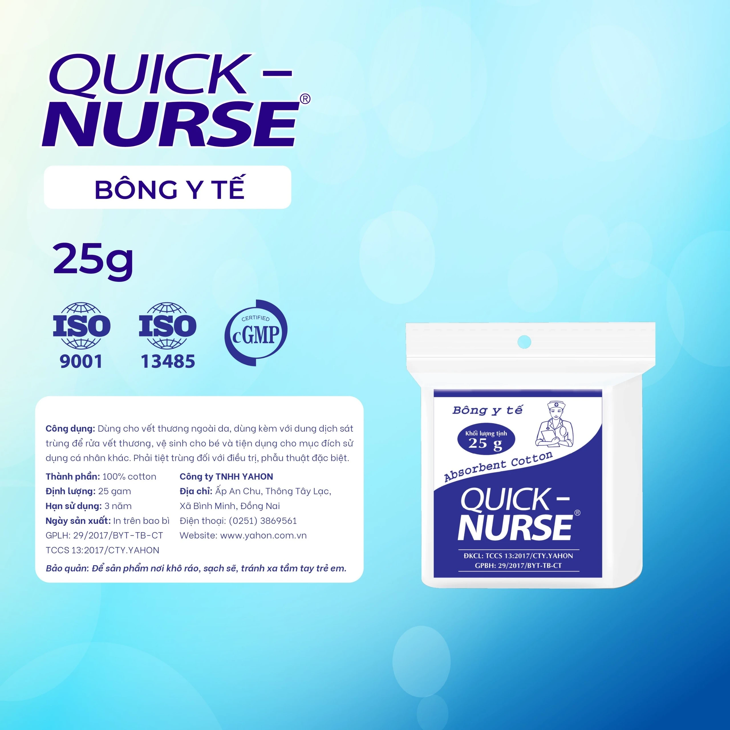 Bông gòn Quick Nurse 25g dùng cho vết thương ngoài da, sát trùng, vệ sinh 
