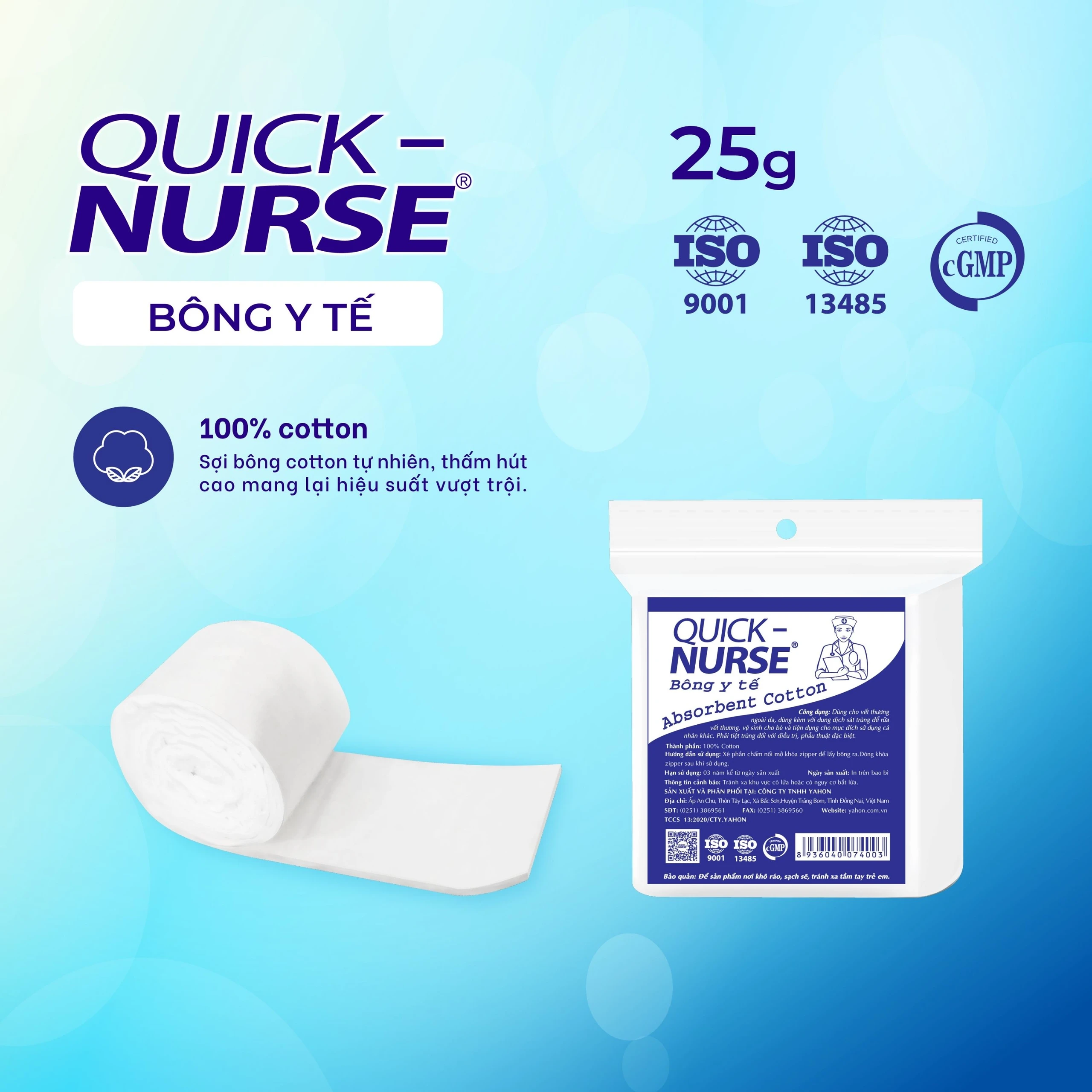 Bông gòn Quick Nurse 25g dùng cho vết thương ngoài da, sát trùng, vệ sinh 