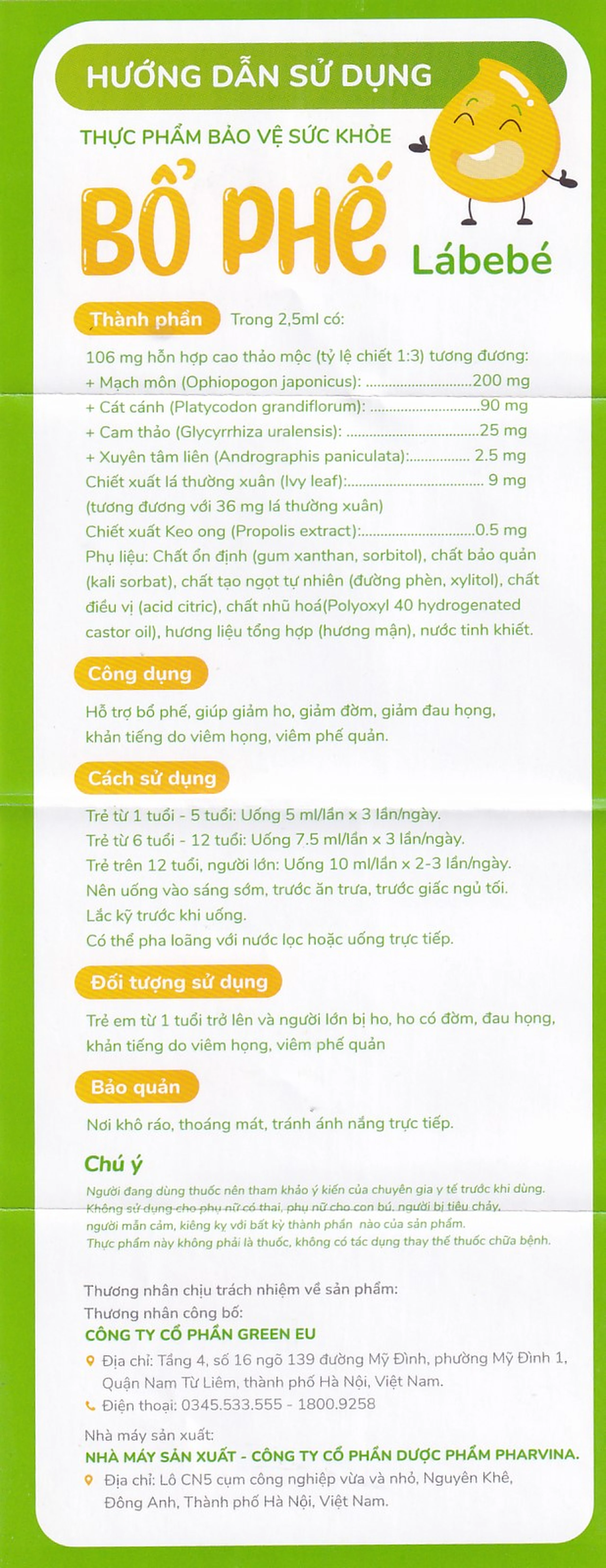 Siro hỗ giúp giảm ho, giảm đờm, giảm đau họng Bổ Phế Lábebé (120ml)