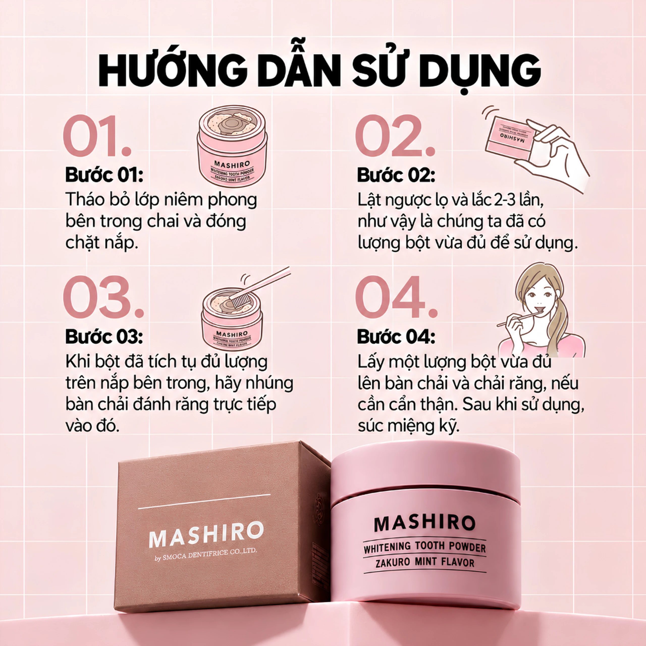 Bột đánh trắng răng hương lựu bạc hà Mashiro Tooth Powder Zakuro Mint Flavor 30g 5