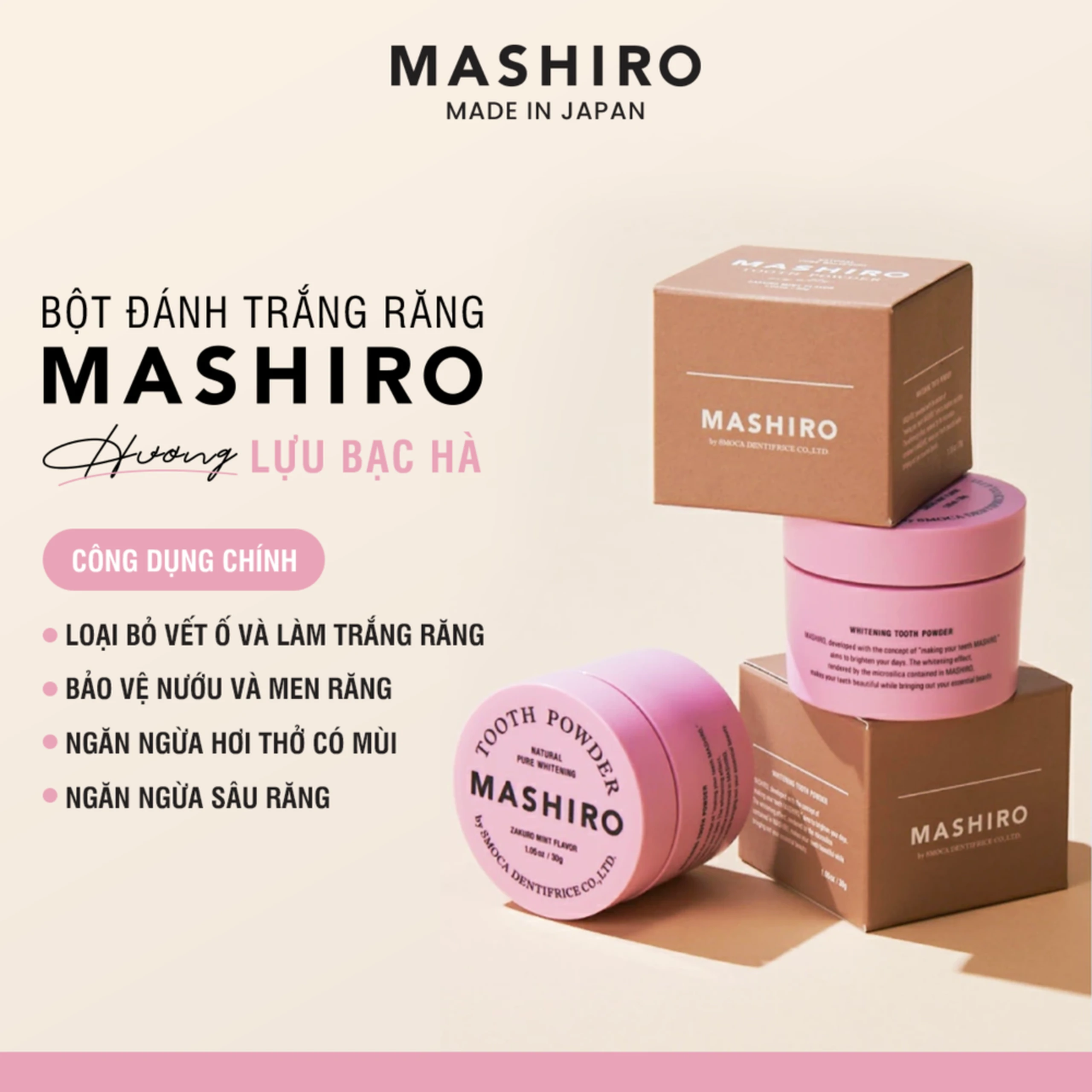 Bột đánh trắng răng hương lựu bạc hà Mashiro Tooth Powder Zakuro Mint Flavor 30g 2