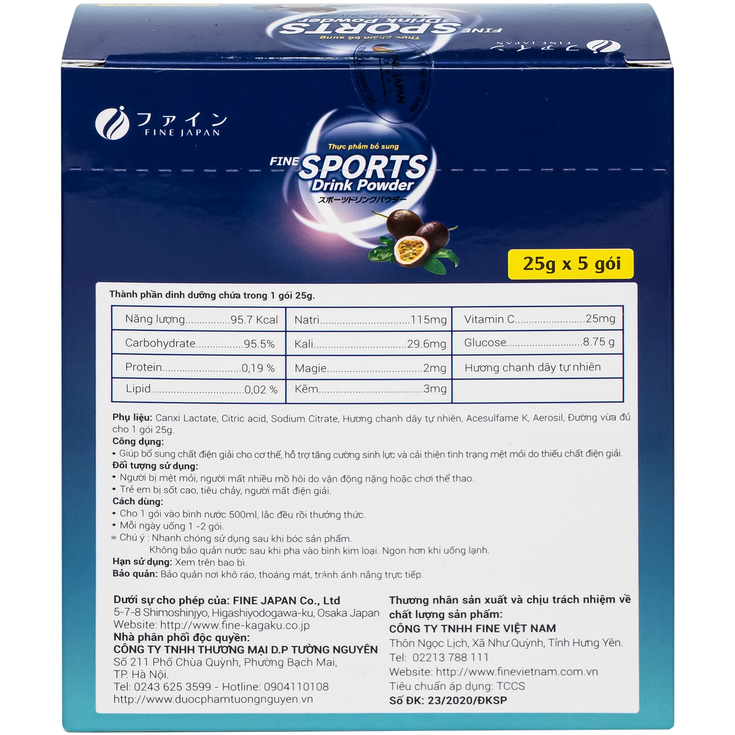 Bột Điện Giải Vị Chanh Dây Fine Sports Drink Powder (5 gói x 25g) 3