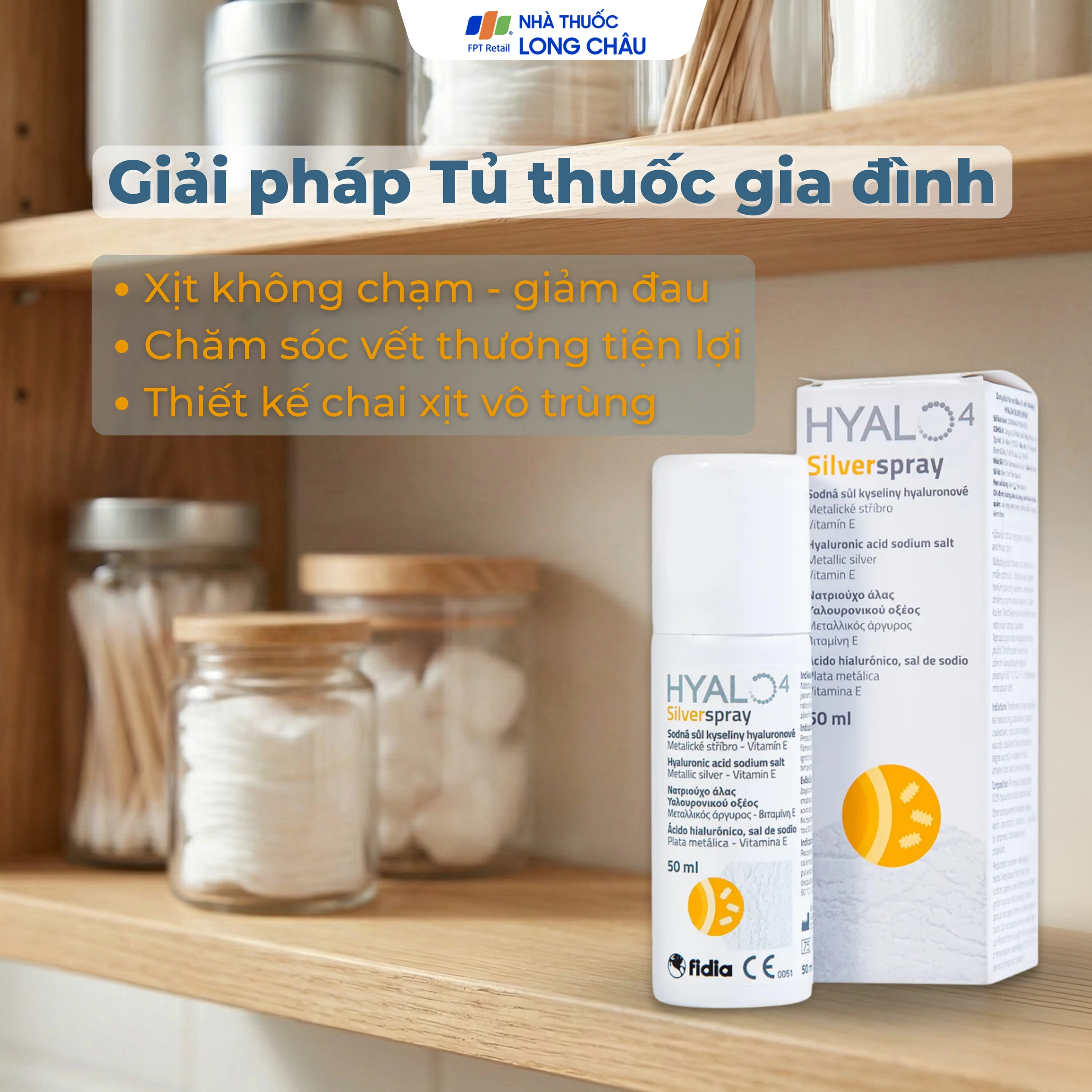 Xịt phủ vết thương, vết bỏng Hyalo4 Silver Spray 50ml giúp bảo vệ làm lành vết thương