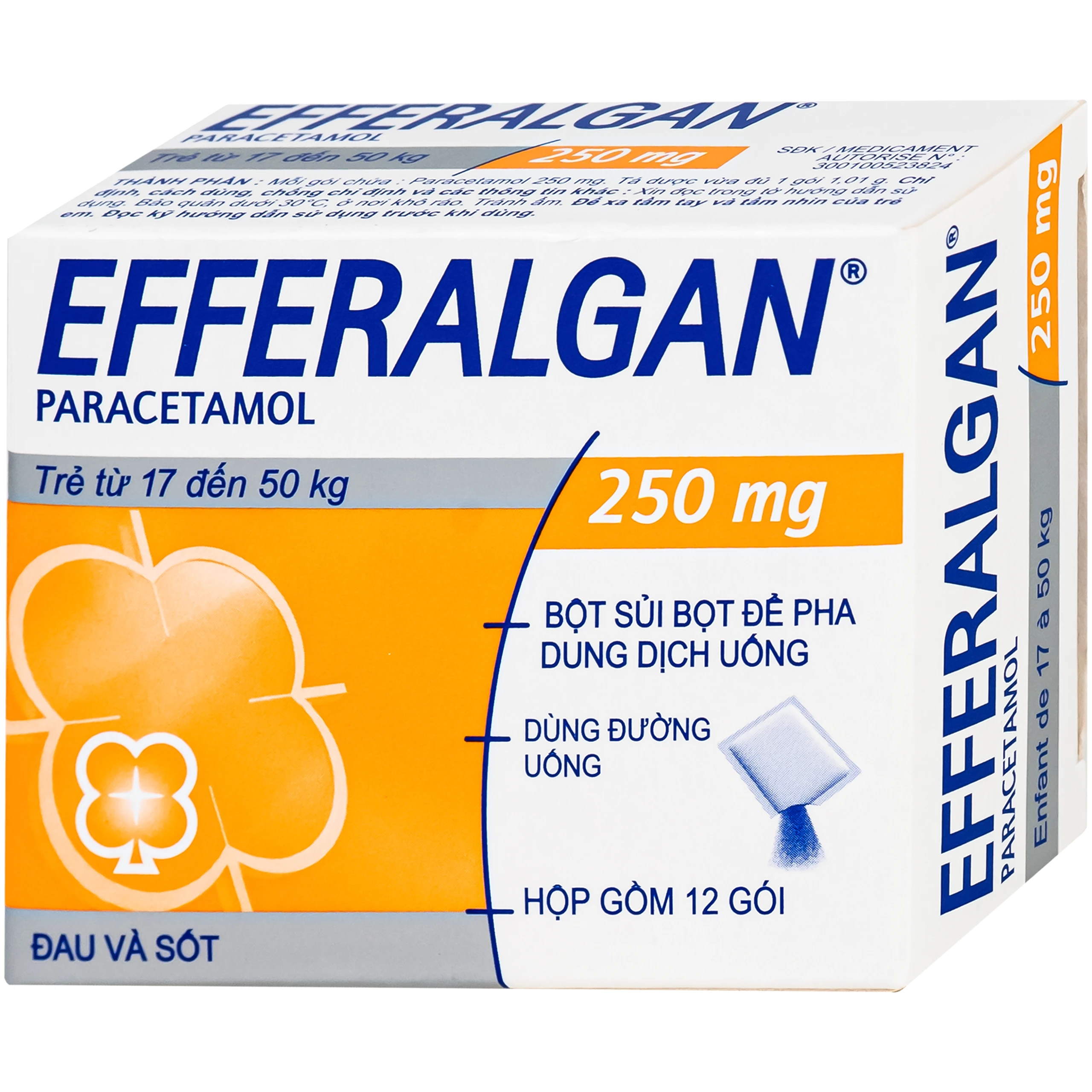 Bột sủi Efferalgan 250mg UPSA SAS giảm đau, hạ sốt (12 gói) 2
