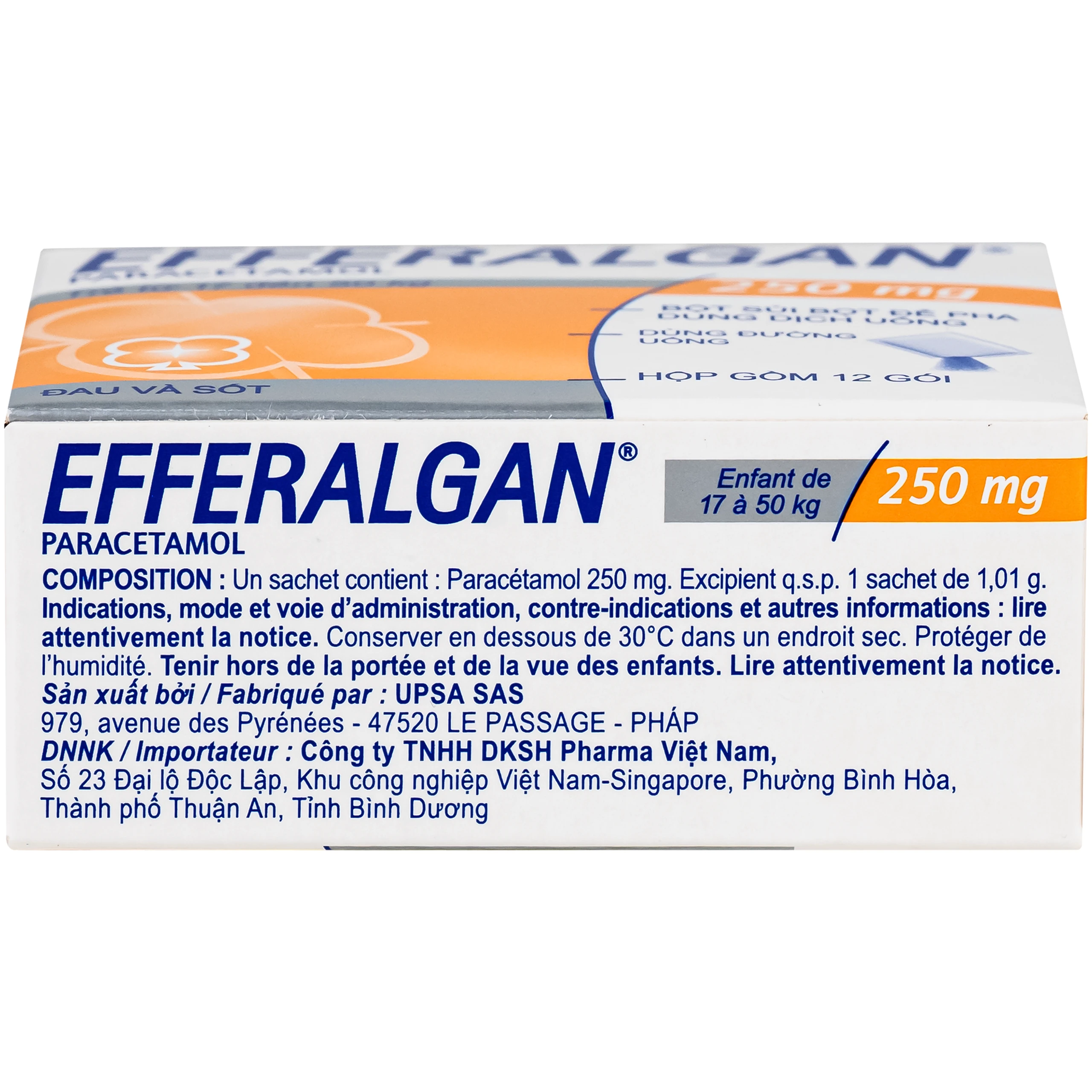 Bột sủi Efferalgan 250mg UPSA SAS giảm đau, hạ sốt (12 gói) 4
