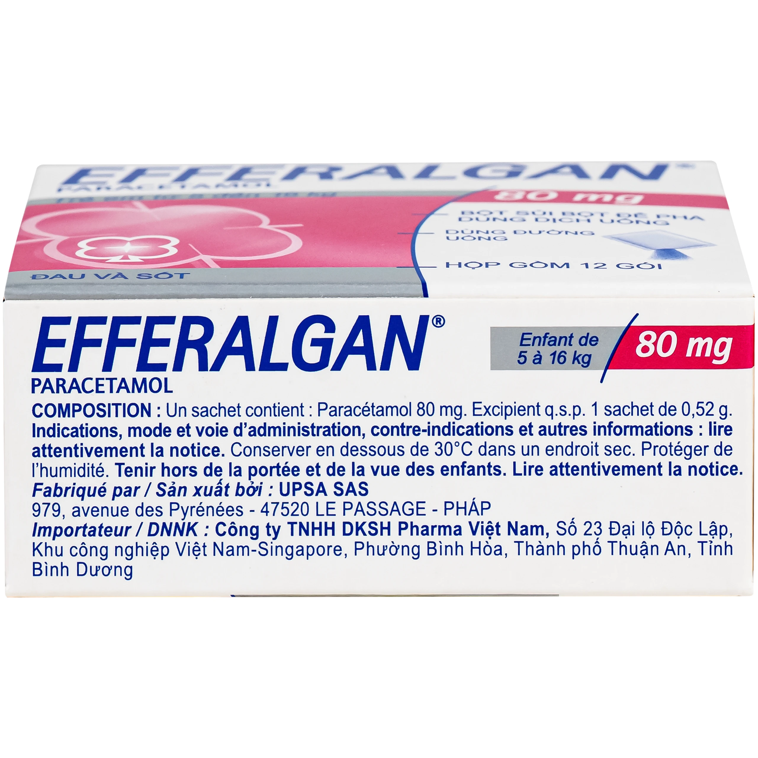 Bột sủi Efferalgan 80mg UPSA SAS giảm đau, hạ sốt (12 gói) 4