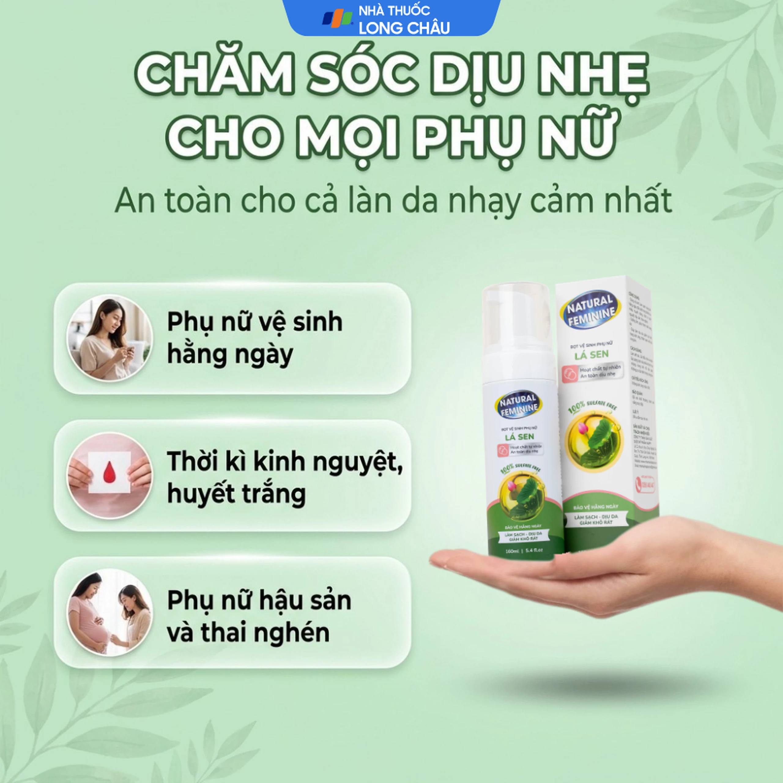 Dung dịch vệ sinh phụ nữ dạng bọt Natural Feminine làm sạch, không gây khô rát kích ứng (160ml) 5