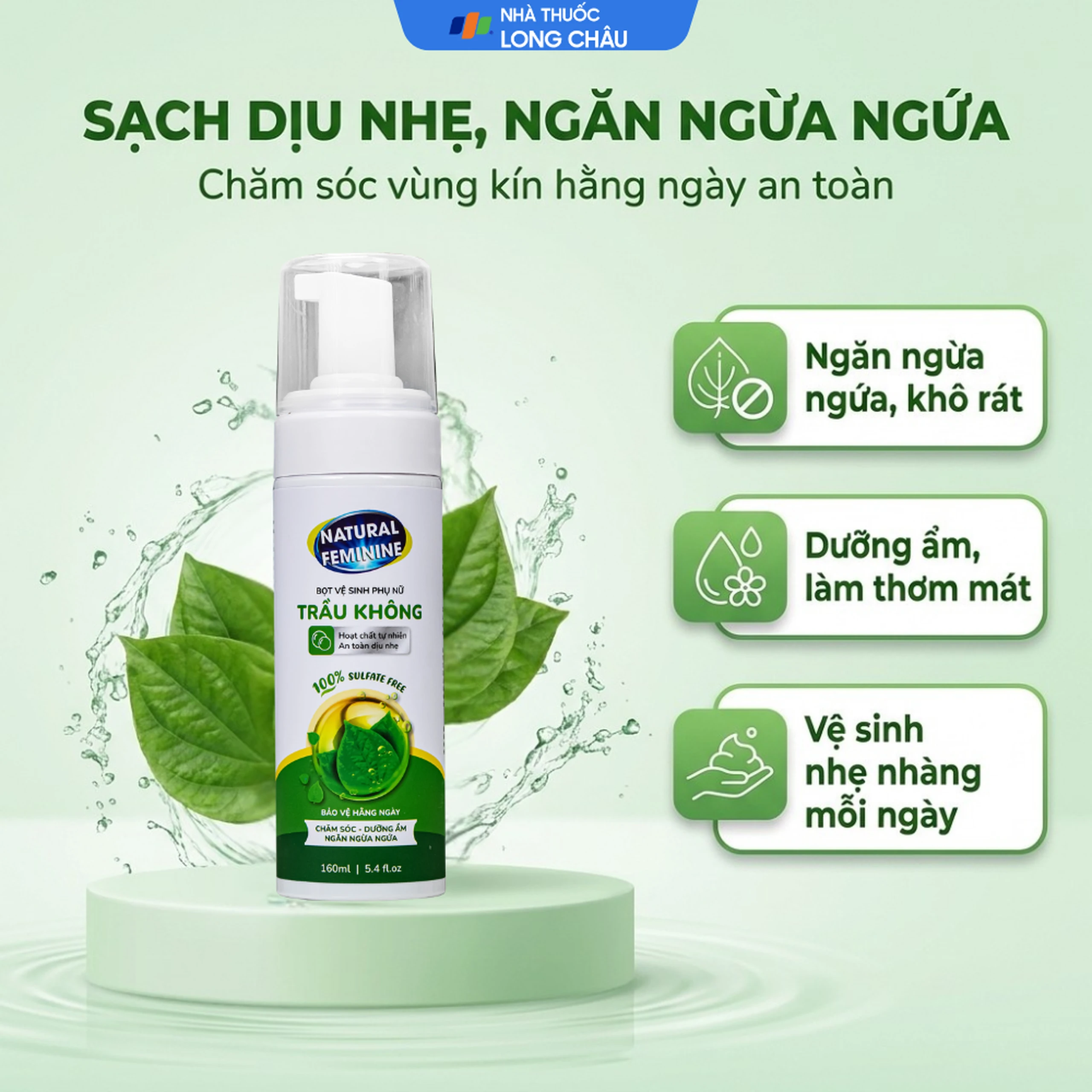 Dung dịch vệ sinh phụ nữ dạng bọt Natural Feminine Lá Trầu Không kháng khuẩn, vệ sinh nhẹ nhàng (160ml) 2