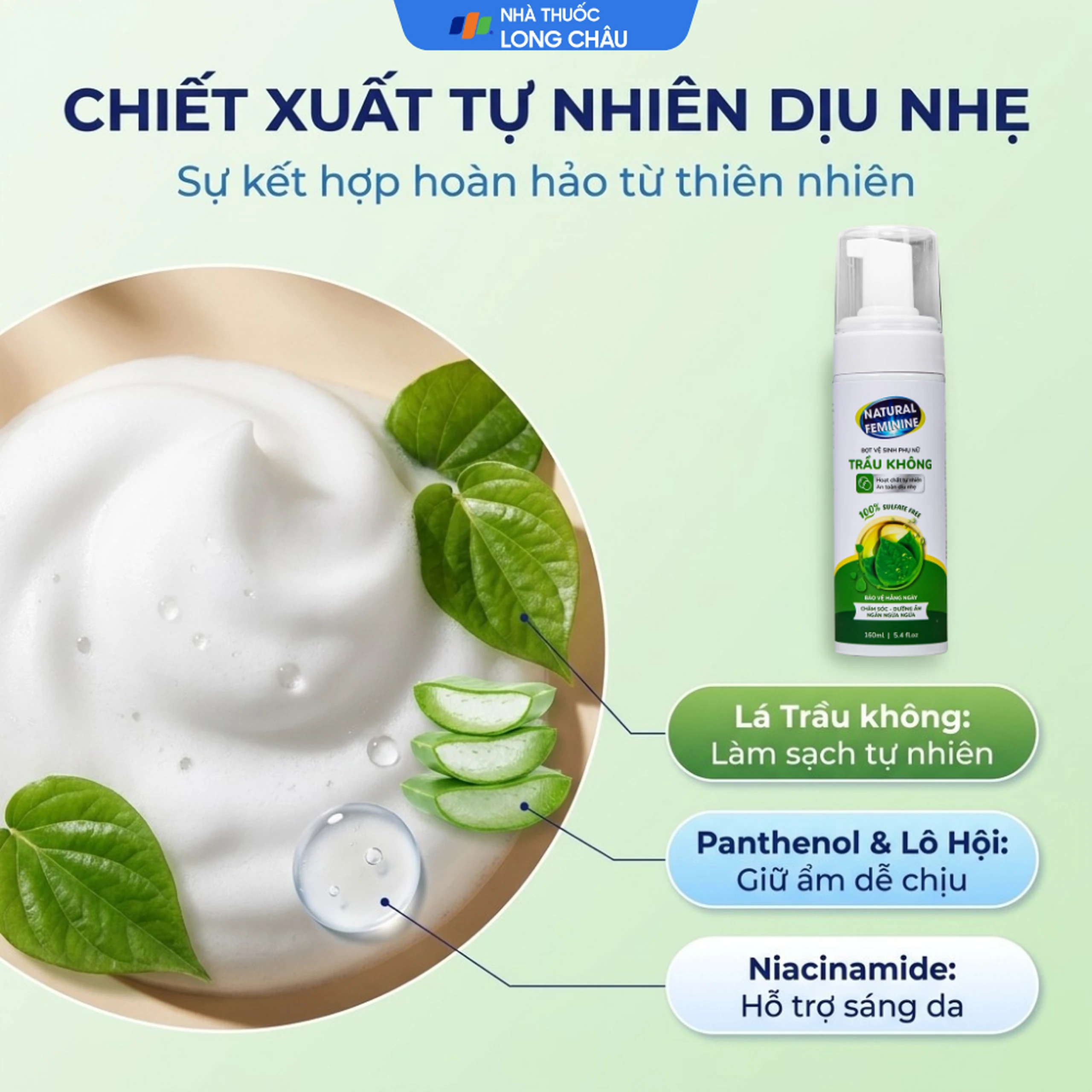 Dung dịch vệ sinh phụ nữ dạng bọt Natural Feminine Lá Trầu Không kháng khuẩn, vệ sinh nhẹ nhàng (160ml) 3