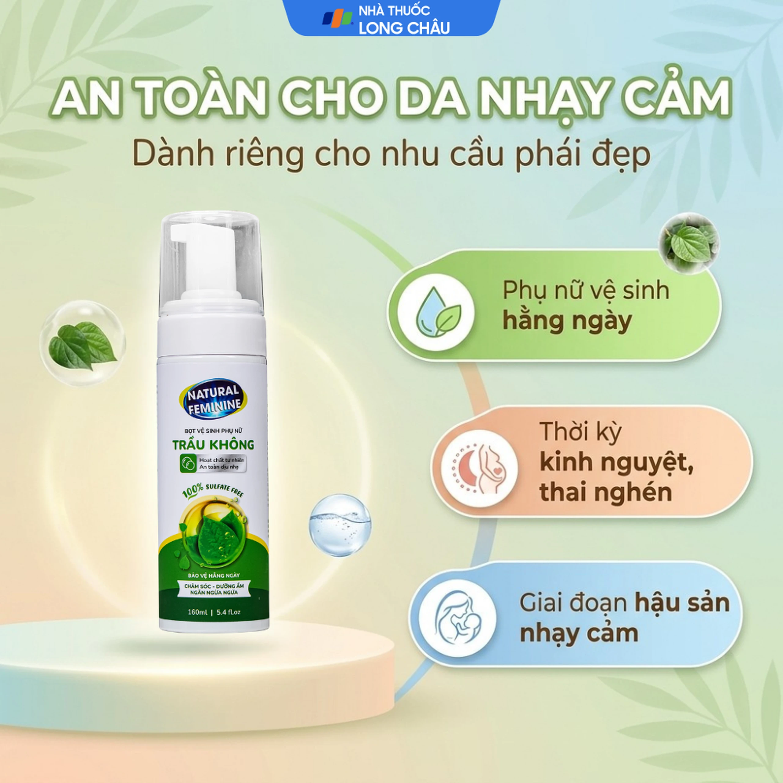 Dung dịch vệ sinh phụ nữ dạng bọt Natural Feminine Lá Trầu Không kháng khuẩn, vệ sinh nhẹ nhàng (160ml) 5