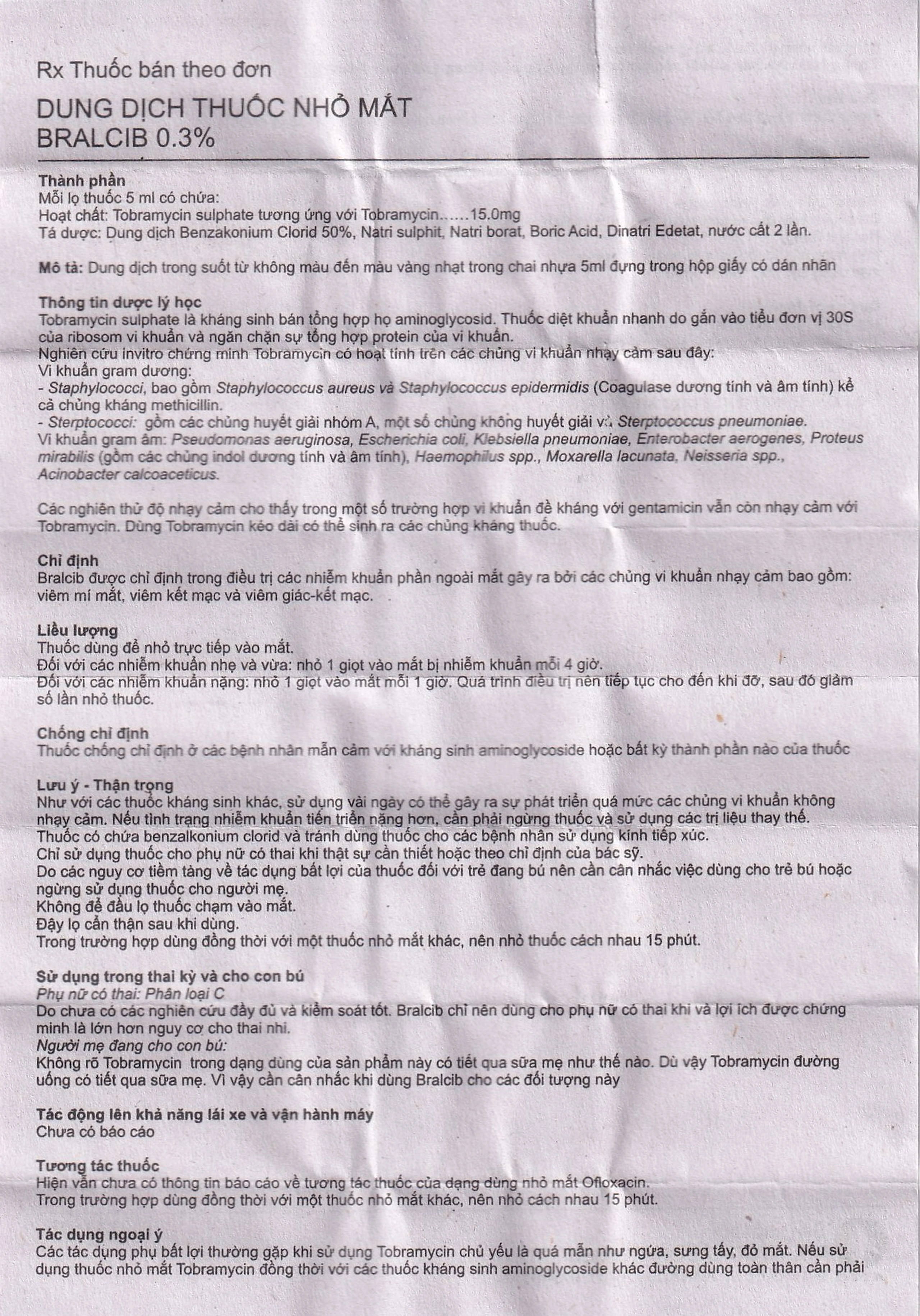 Thuốc Bralcib 3mg Atco điều trị các nhiễm khuẩn phần ngoài mắt do vi khuẩn nhạy cảm (5ml)