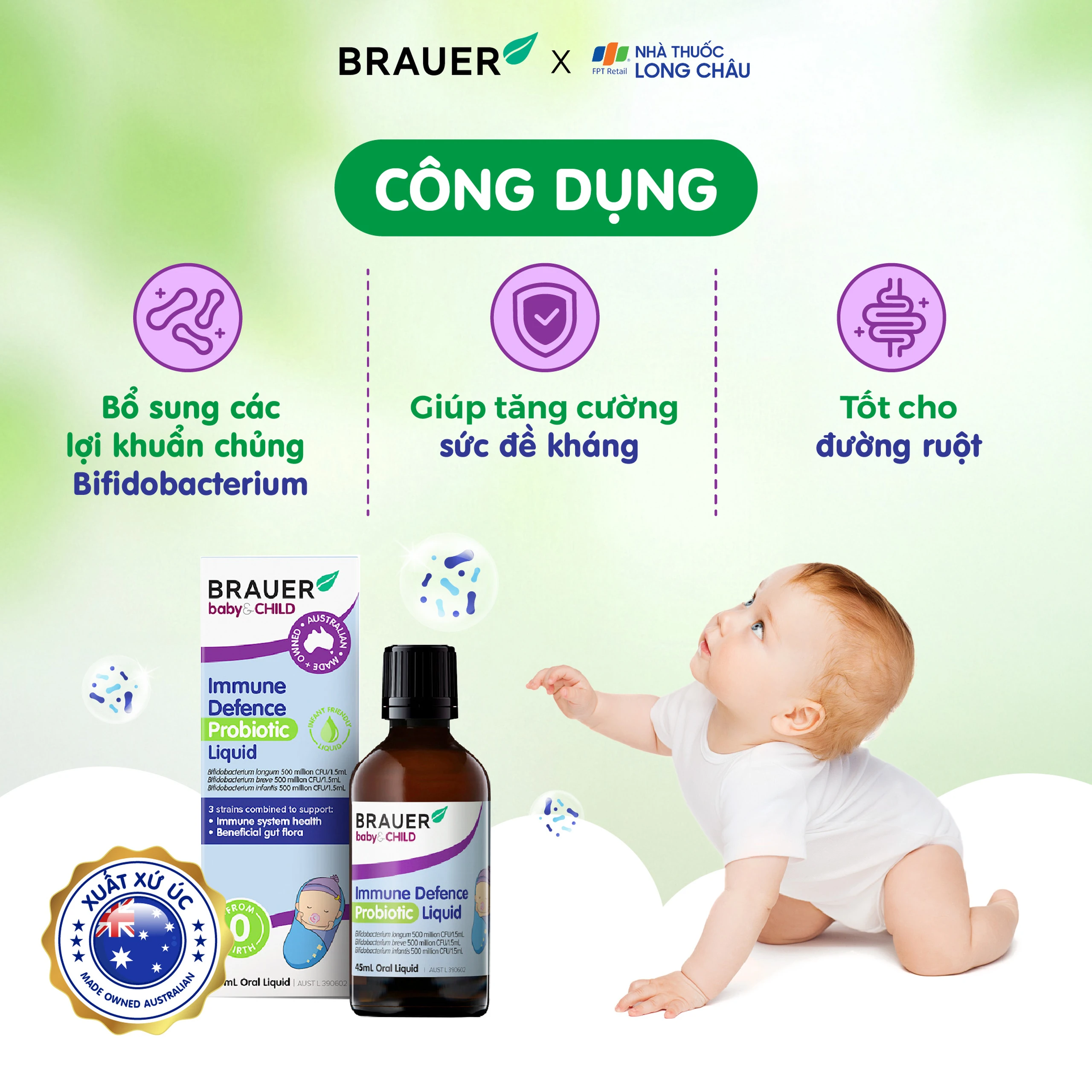 Siro giúp bổ sung lợi khuẩn, tốt cho đường ruột Immune Defence Probiotic Liquid Brauer (45ml) 2