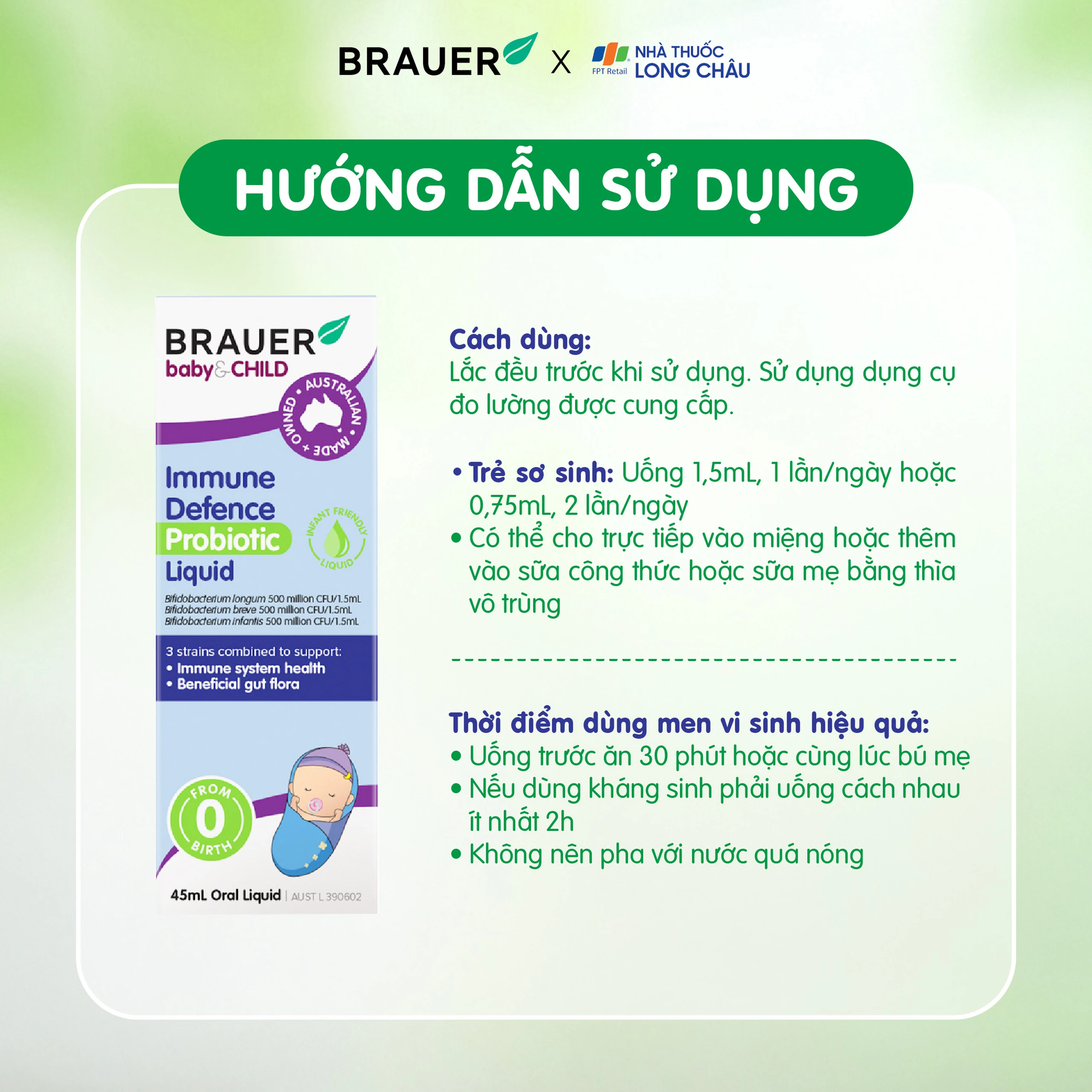 Siro giúp bổ sung lợi khuẩn, tốt cho đường ruột Immune Defence Probiotic Liquid Brauer (45ml) 5