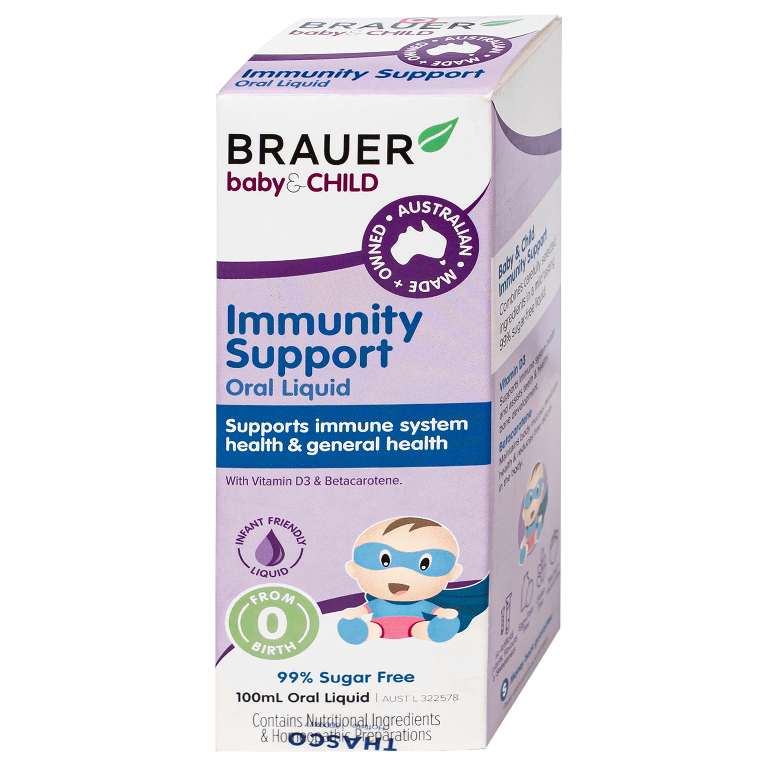 Siro bổ sung Betacarotene và Vitamin D3 giúp tăng đề kháng cho bé Brauer Baby & Child Immunity Support 100ml