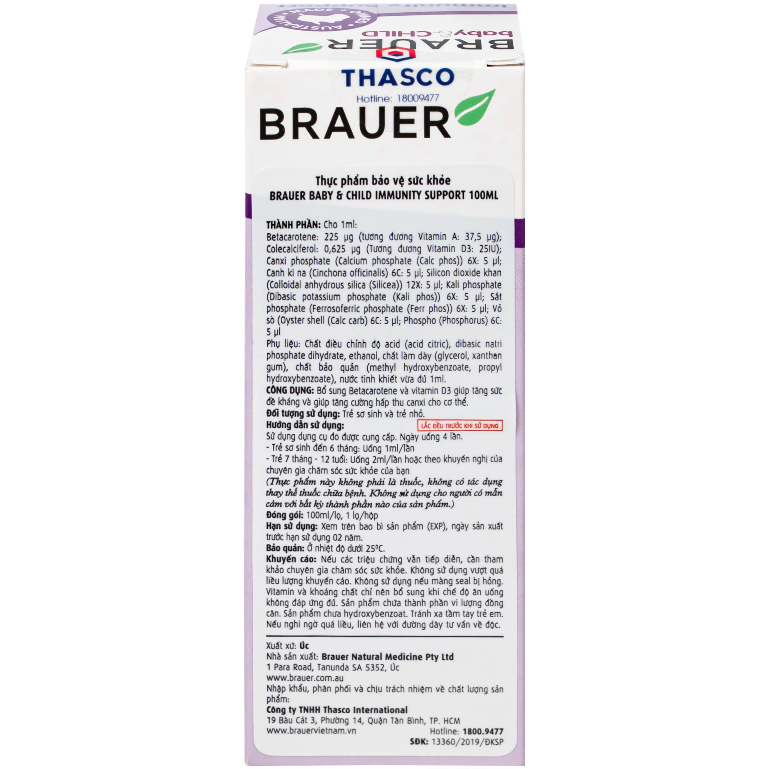 Siro bổ sung Betacarotene và Vitamin D3 giúp tăng đề kháng cho bé Brauer Baby & Child Immunity Support 100ml