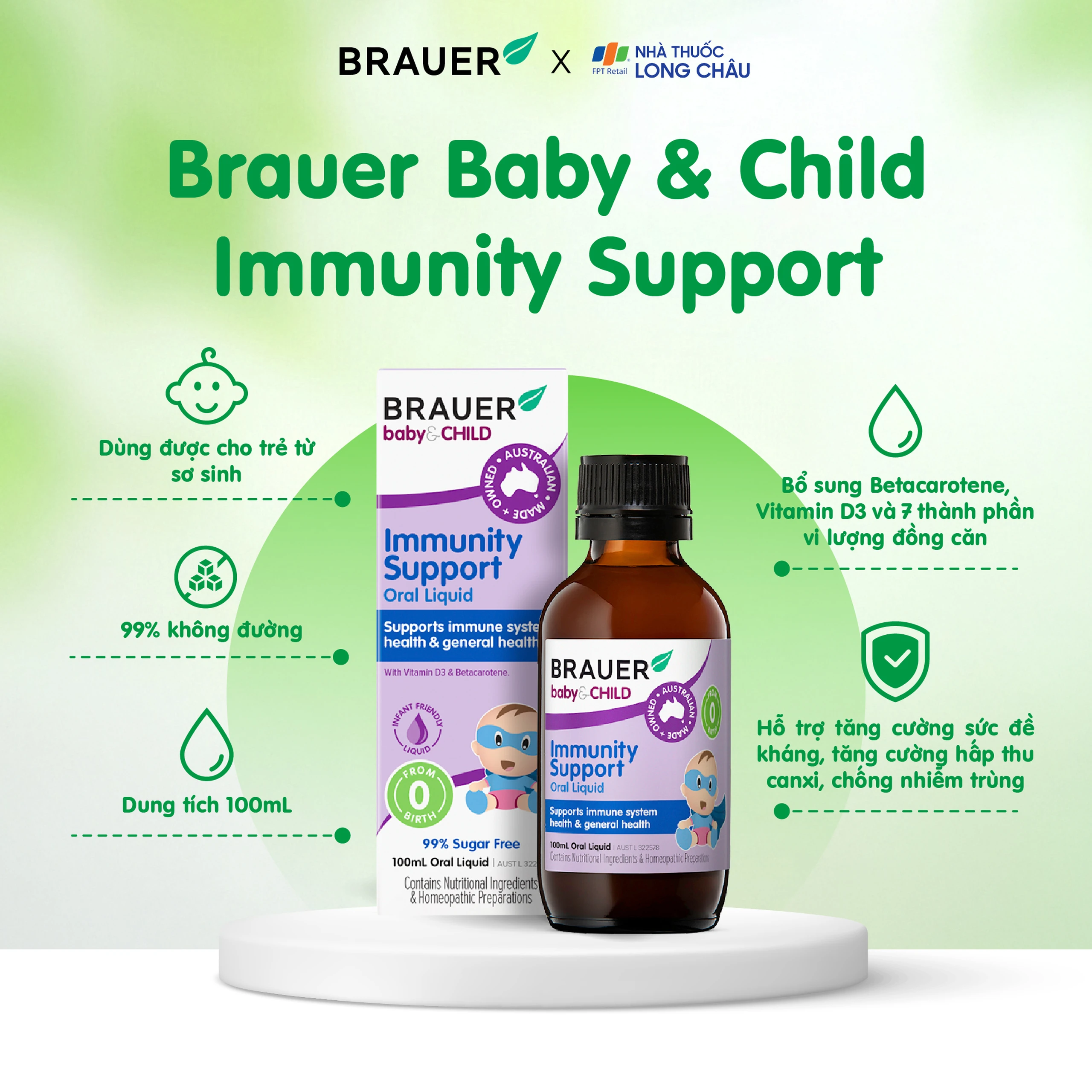 Siro bổ sung Betacarotene và Vitamin D3 giúp tăng đề kháng cho bé Brauer Baby & Child Immunity Support 100ml 3