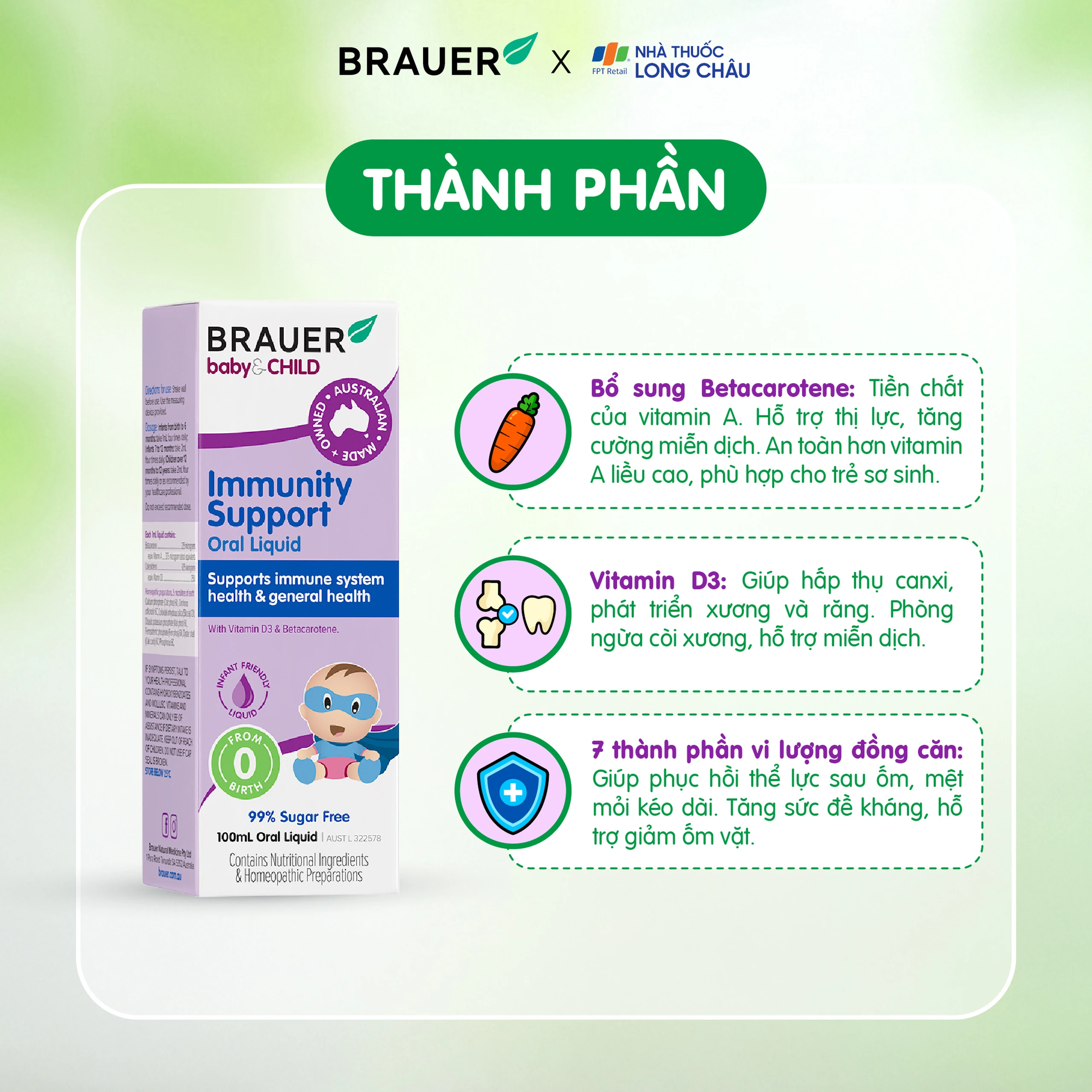 Siro bổ sung Betacarotene và Vitamin D3 giúp tăng đề kháng cho bé Brauer Baby & Child Immunity Support 100ml 4