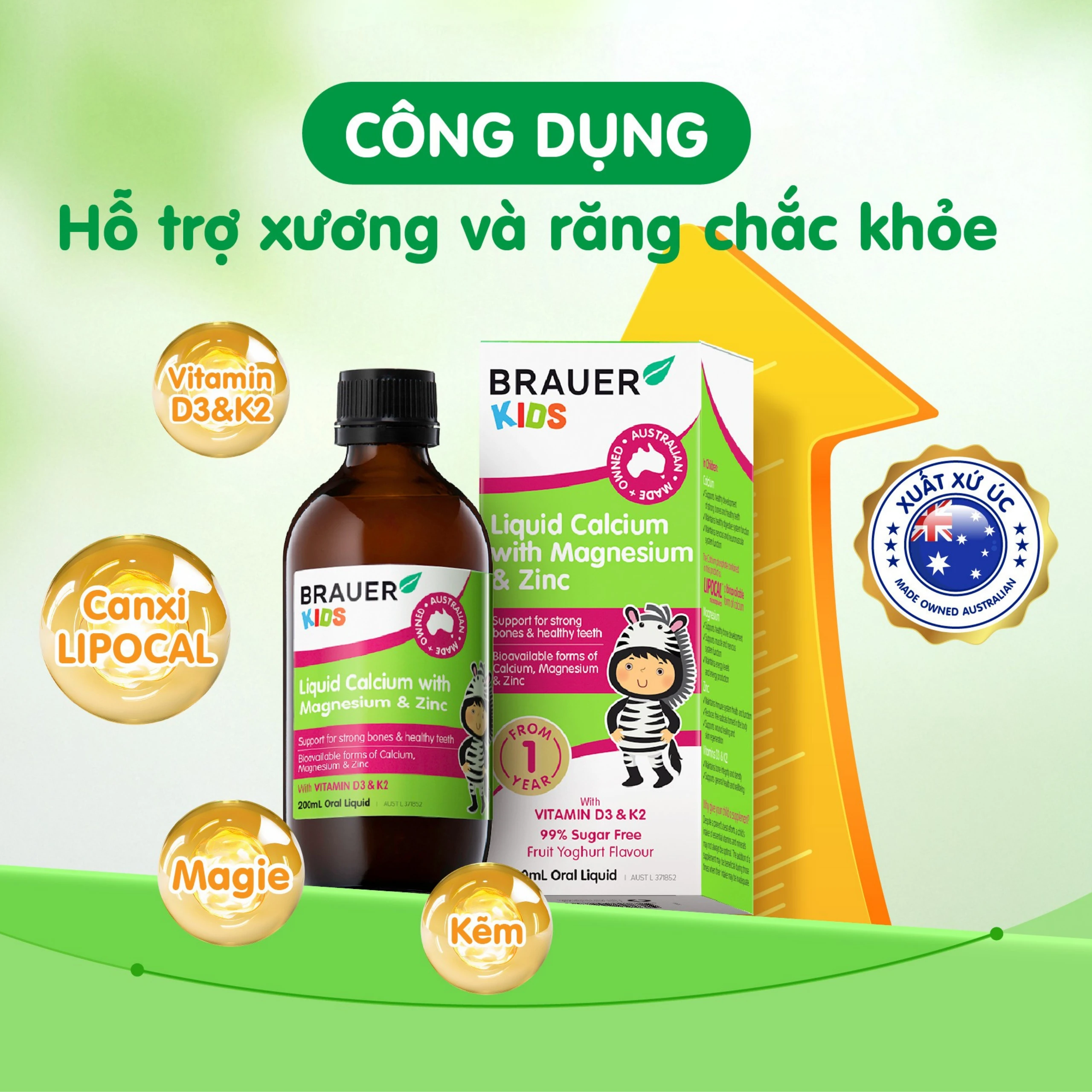 Siro hỗ trợ xương răng phát triển chắc khỏe cho bé Kids Liquid Calcium with Magnesium And Zinc (200ml)
